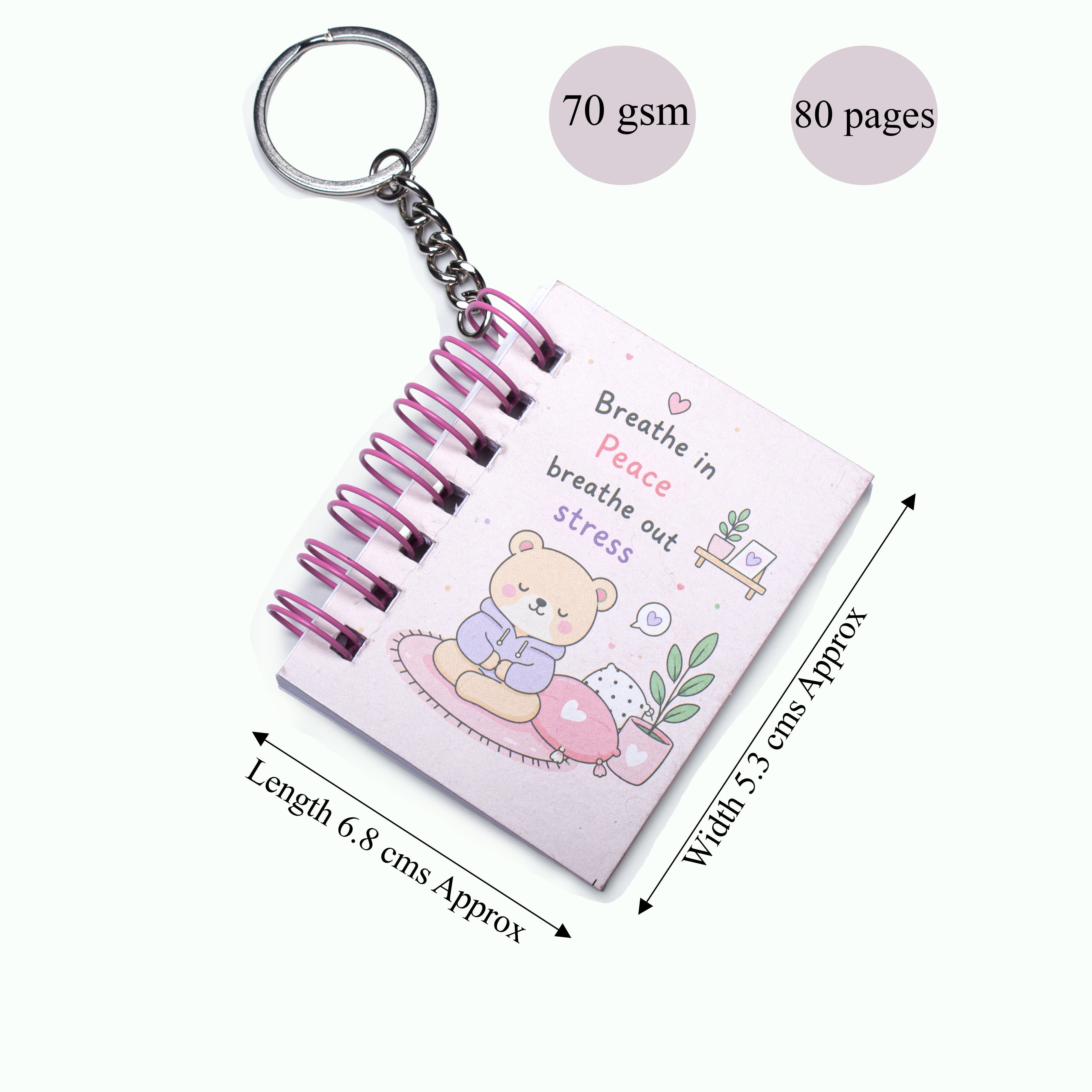 Keychain Notebook Breathe in Peace L6.8 X W5.3cm 70gsm 80 pages 1 Book IB
