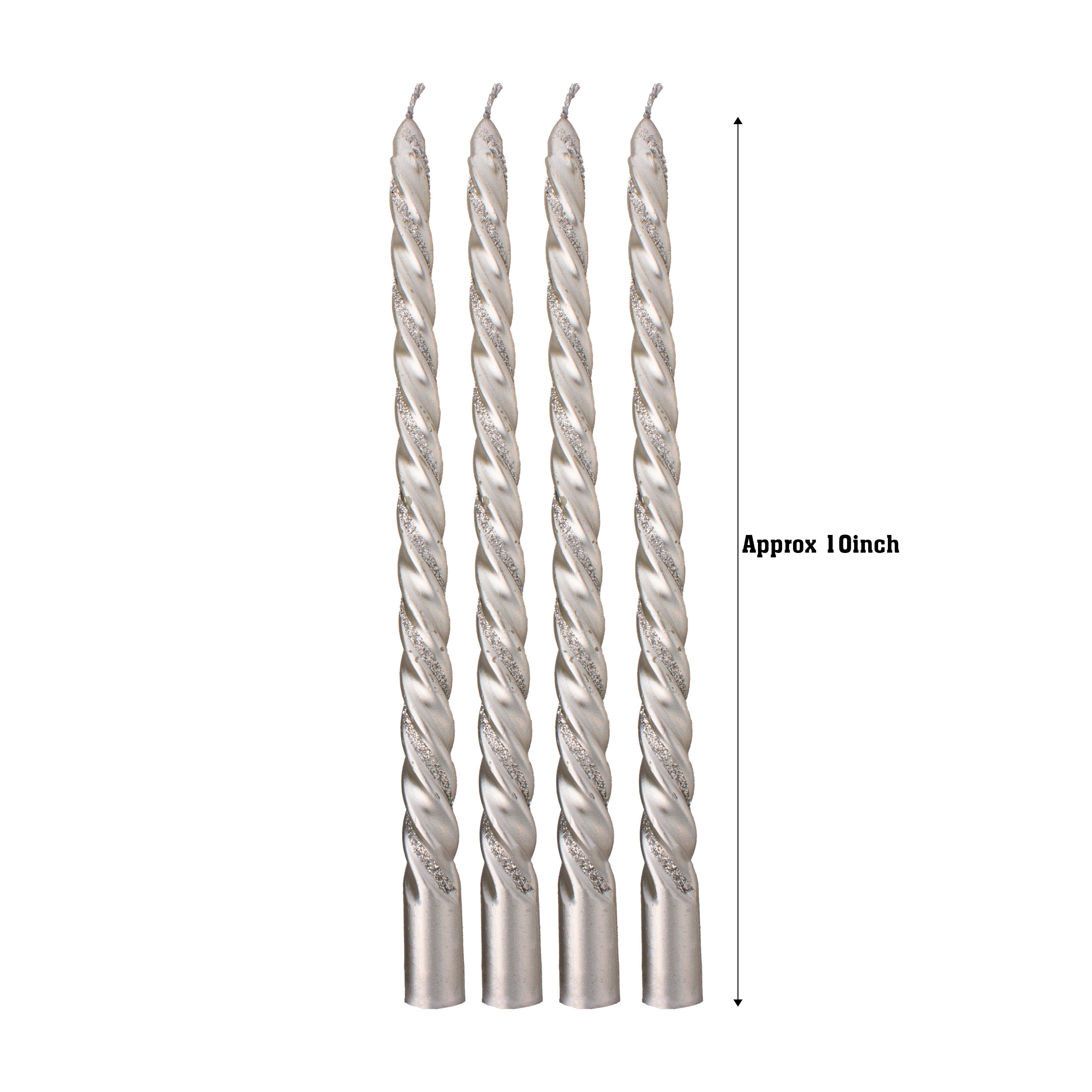 Spiral Glitter Candle Silver 10inch 4pcs Box