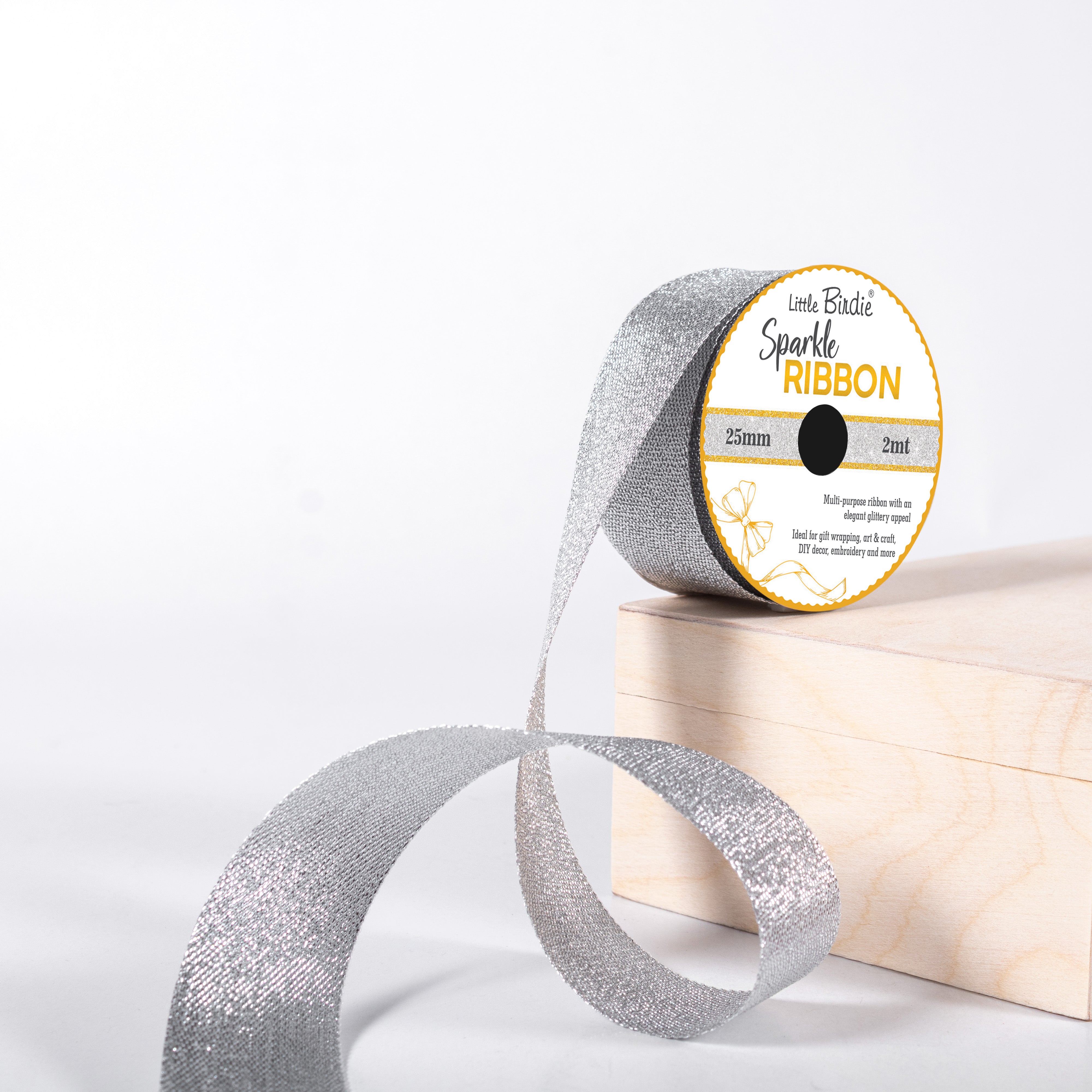 Sparkle Ribbon 25mm Silver 2mtr 1Roll