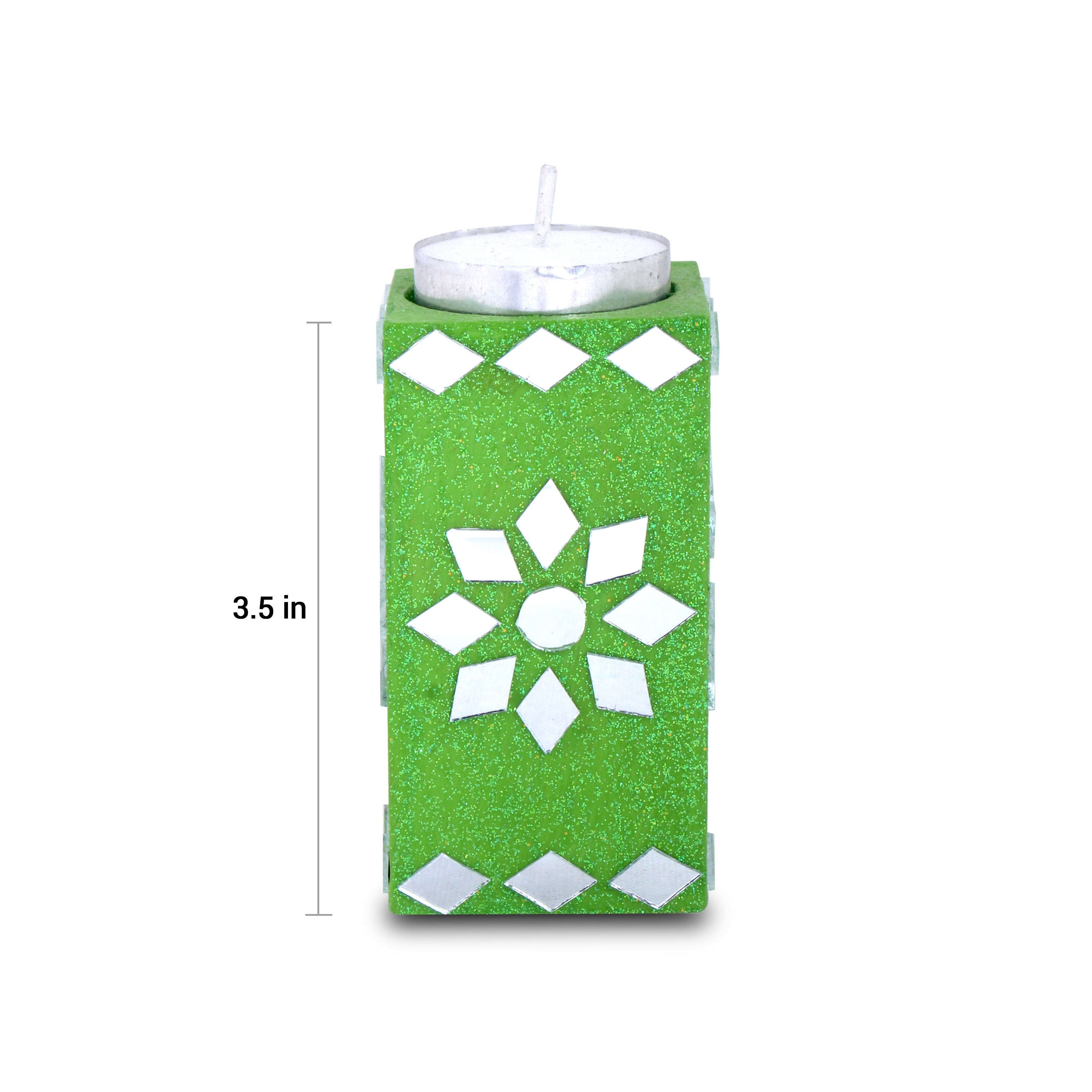 Mirror Art Tealight Holder Florista Green 3.5inch 1pc ( Candle Included 1pc)