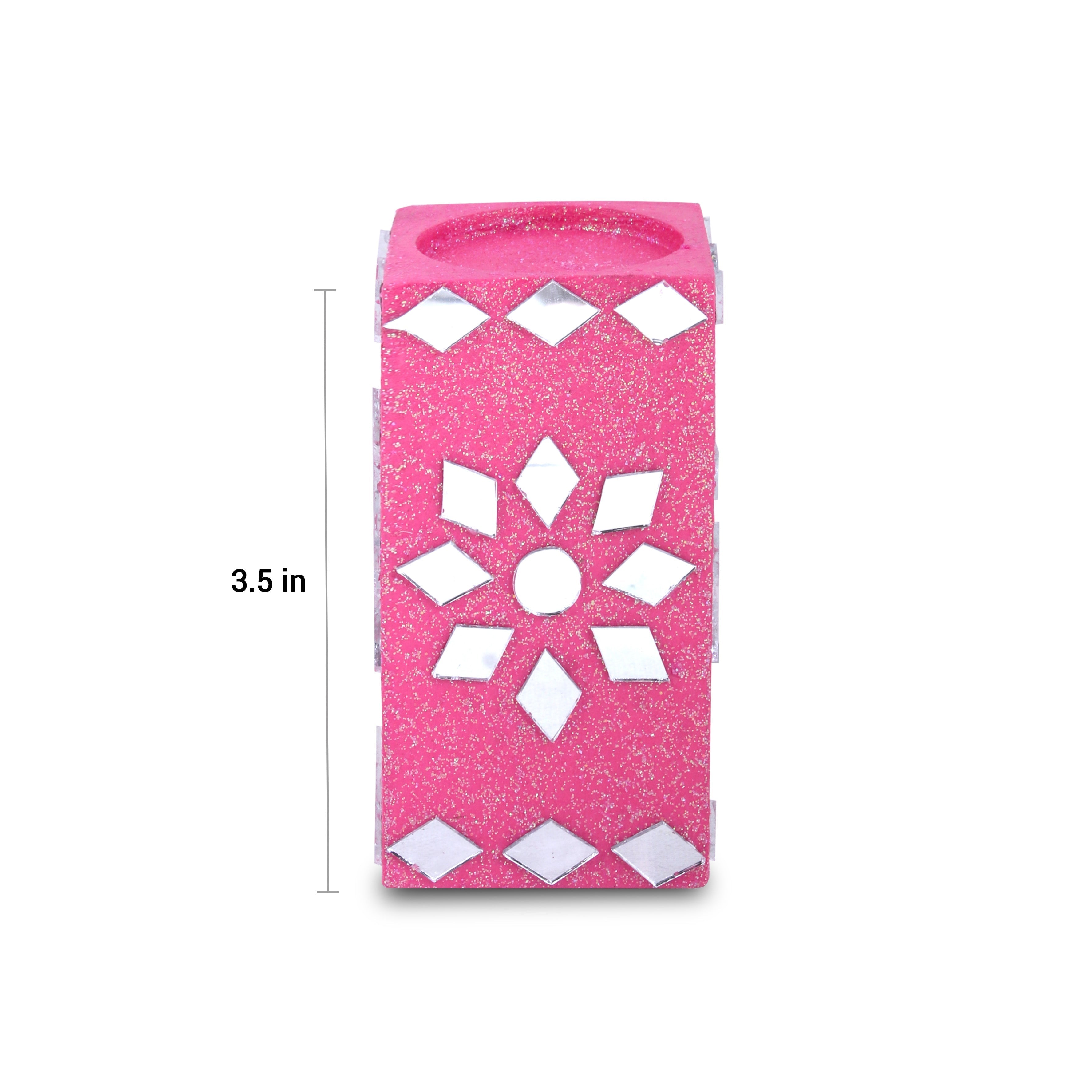 Mirror Art Tealight Holder Florista Pink 3.5inch 1pc ( Candle Included 1pc)