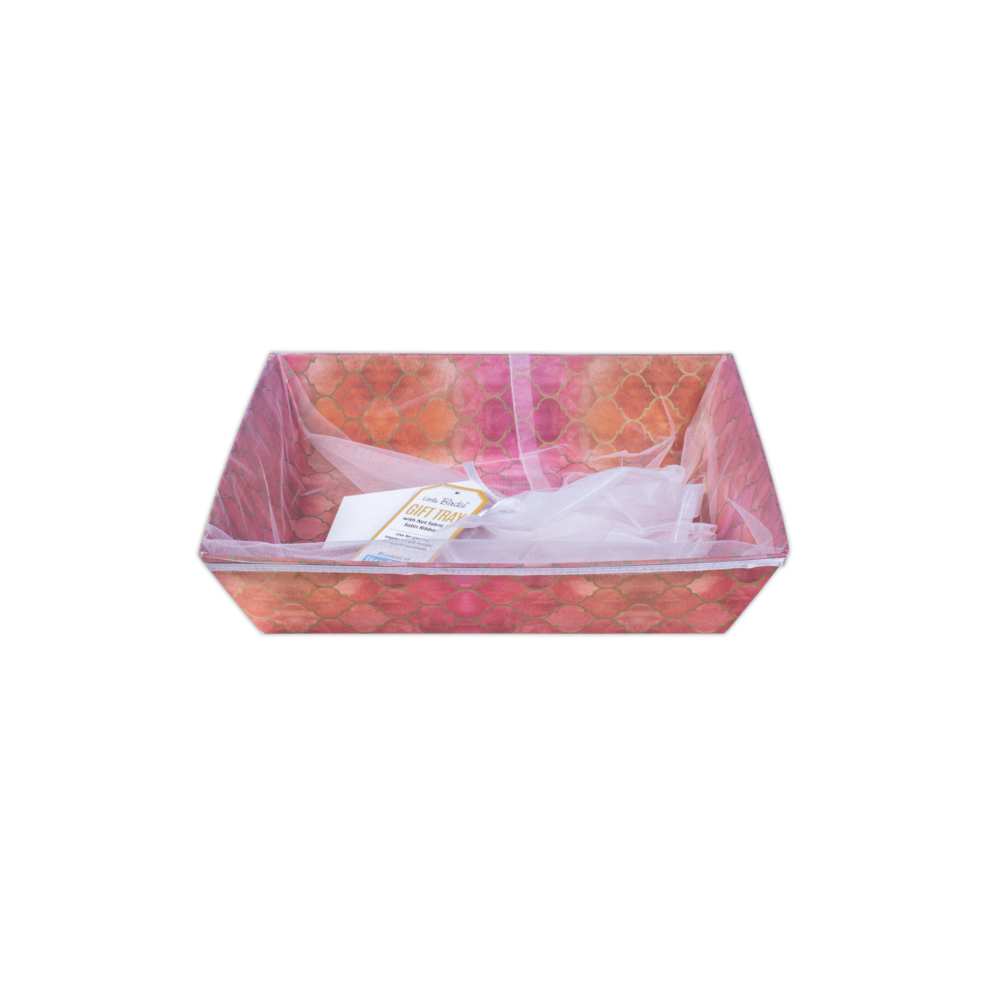 Angled Gifting Tray With Net Cover & Satin Ribbon - Moroccan Trellis, 6.2in x 8in, 1pc