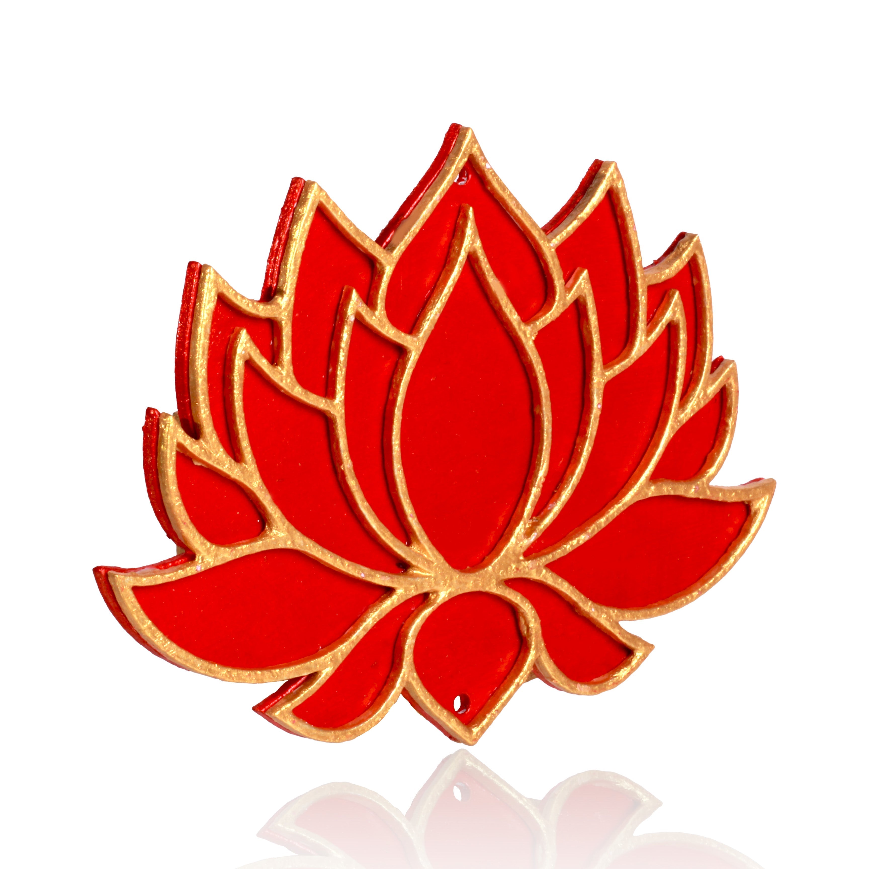 Lotus Hanging Decor Red & Gold Approx 4 X 3inch 2mm Thick 1pc