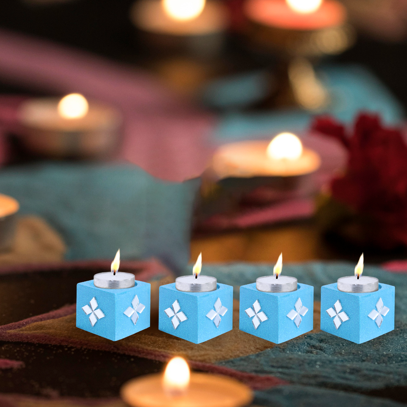 Mirror Art Tealight Holder Florista 1.5inch  - 4Pc - (Tealight Candle Included)