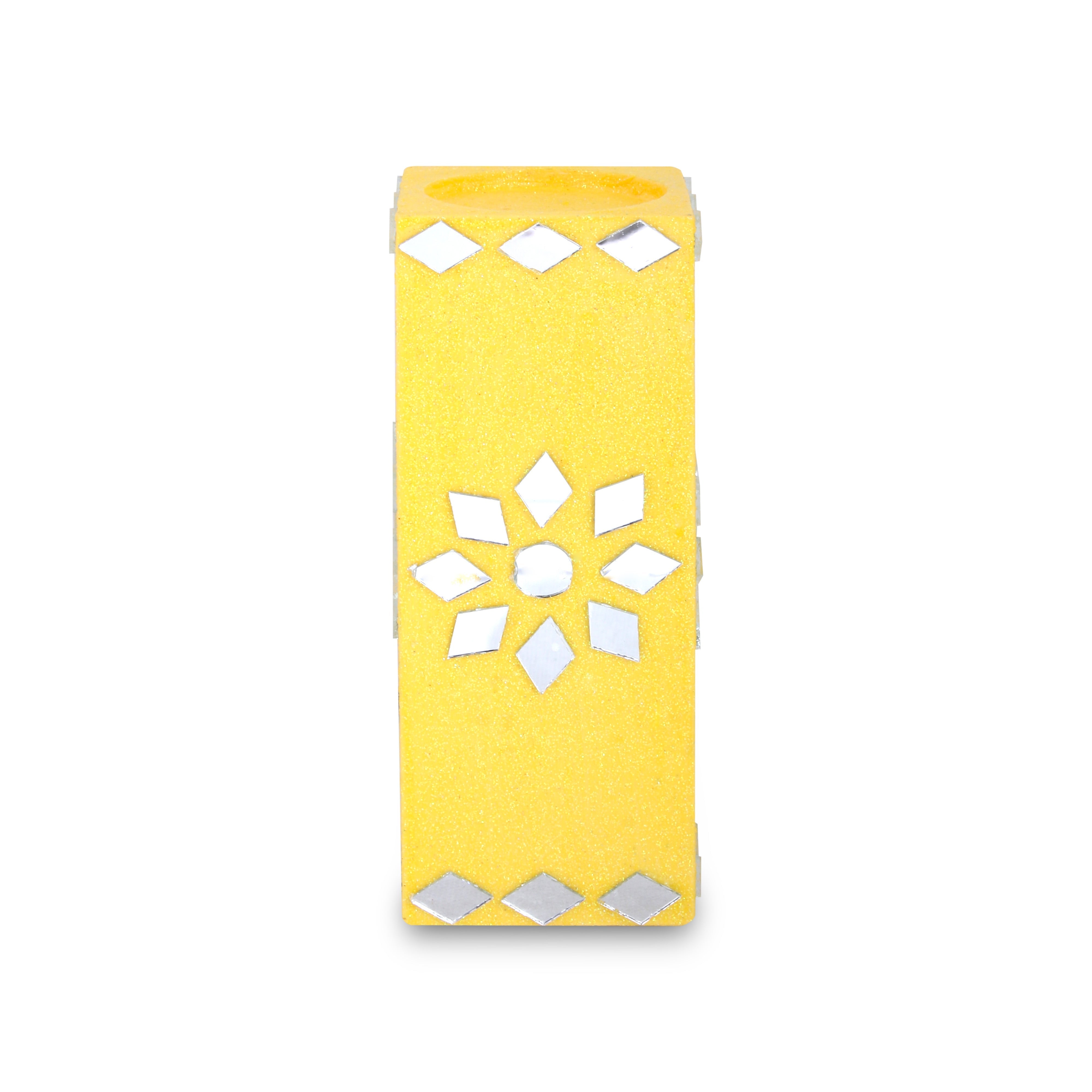 Mirror Art Tealight Holder Florista Yellow 5inch 1pc ( Candle Included 1pc)
