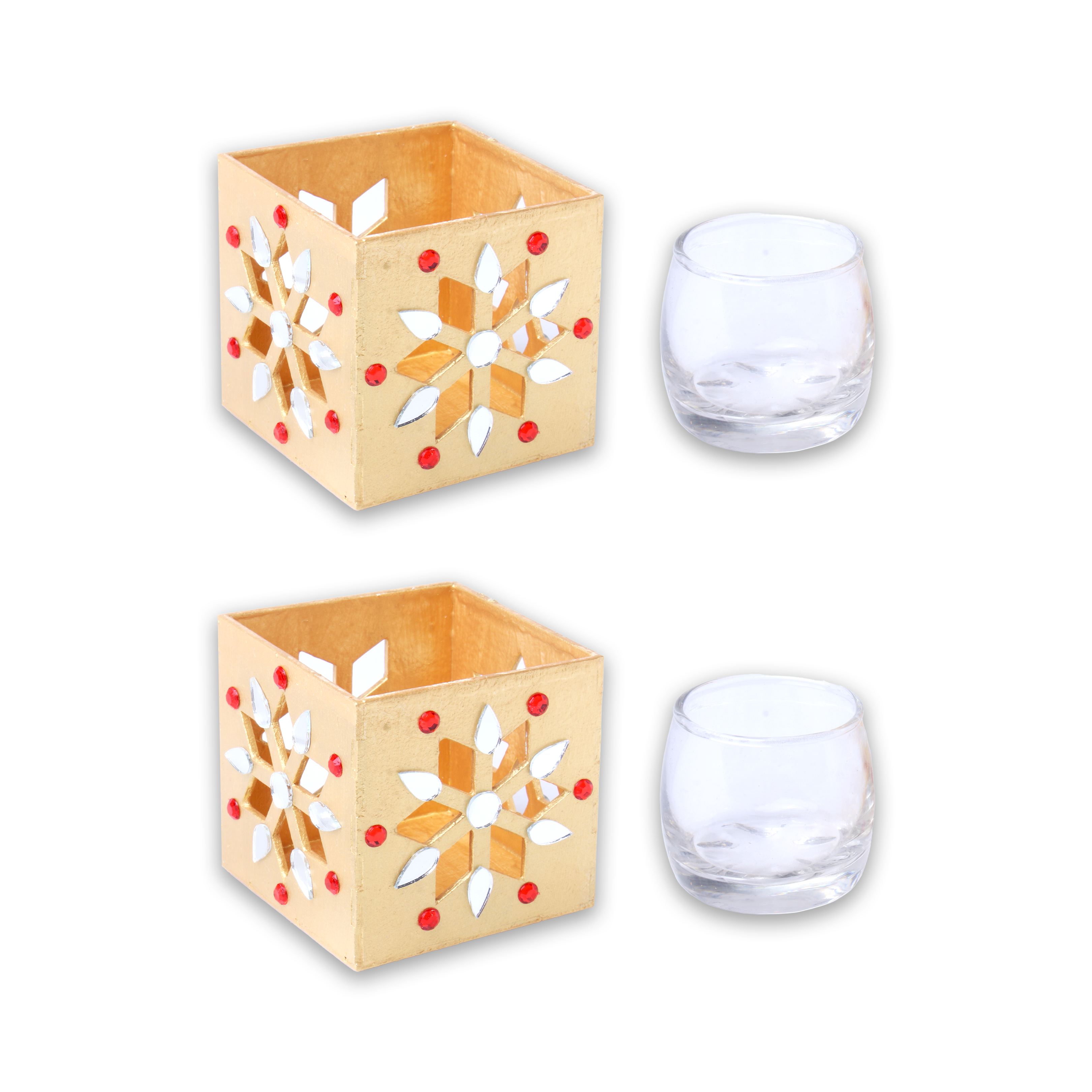 Handmade Decorative Candle Holder Gem Flower Approx 2.8 X 2.8inch 2mm Thick 2Pc - (Tealight Candle Included)
