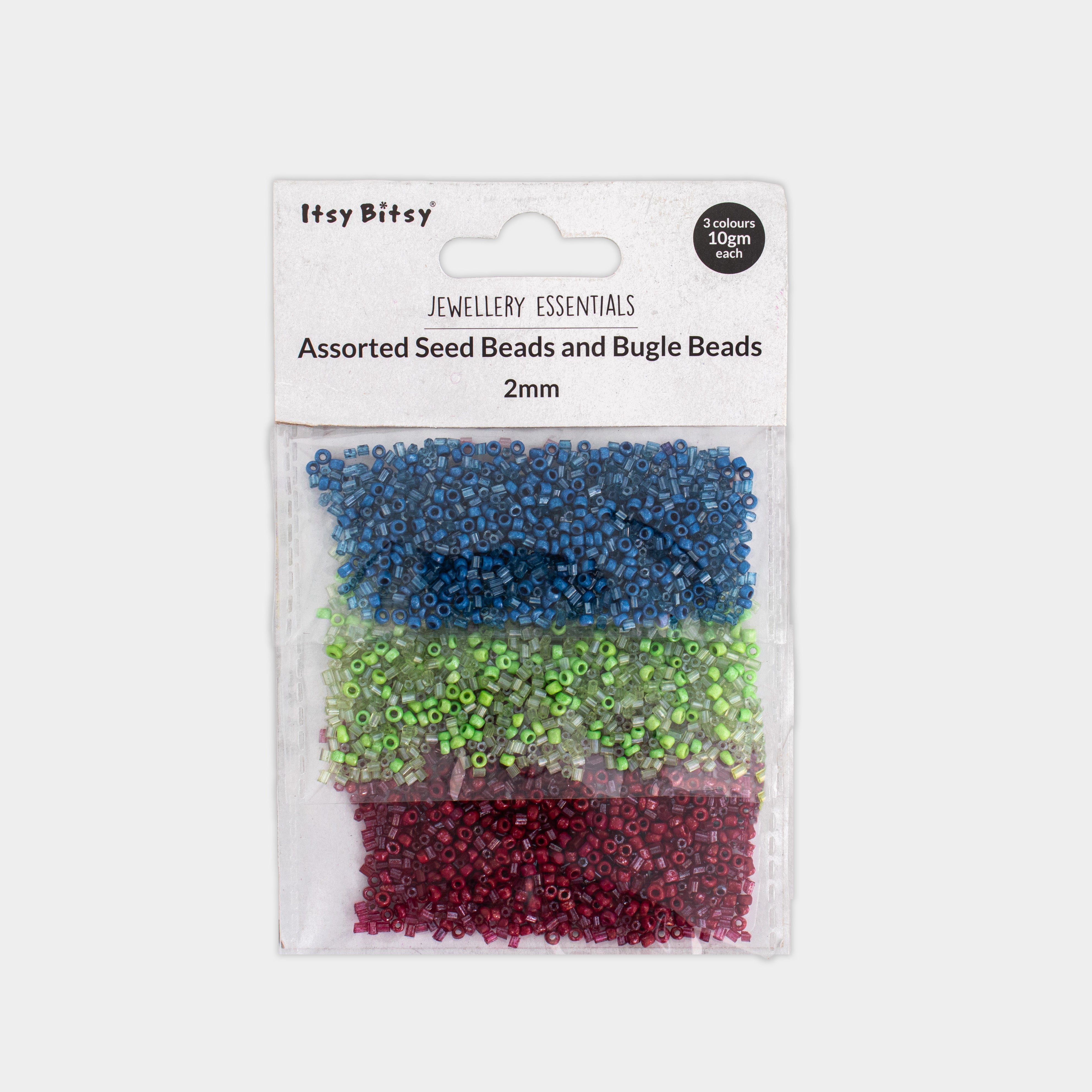 Seed Bead - Aqua Flora (Dark Blue, Green & Red) 2mm 3 Layer Pack Each 10g