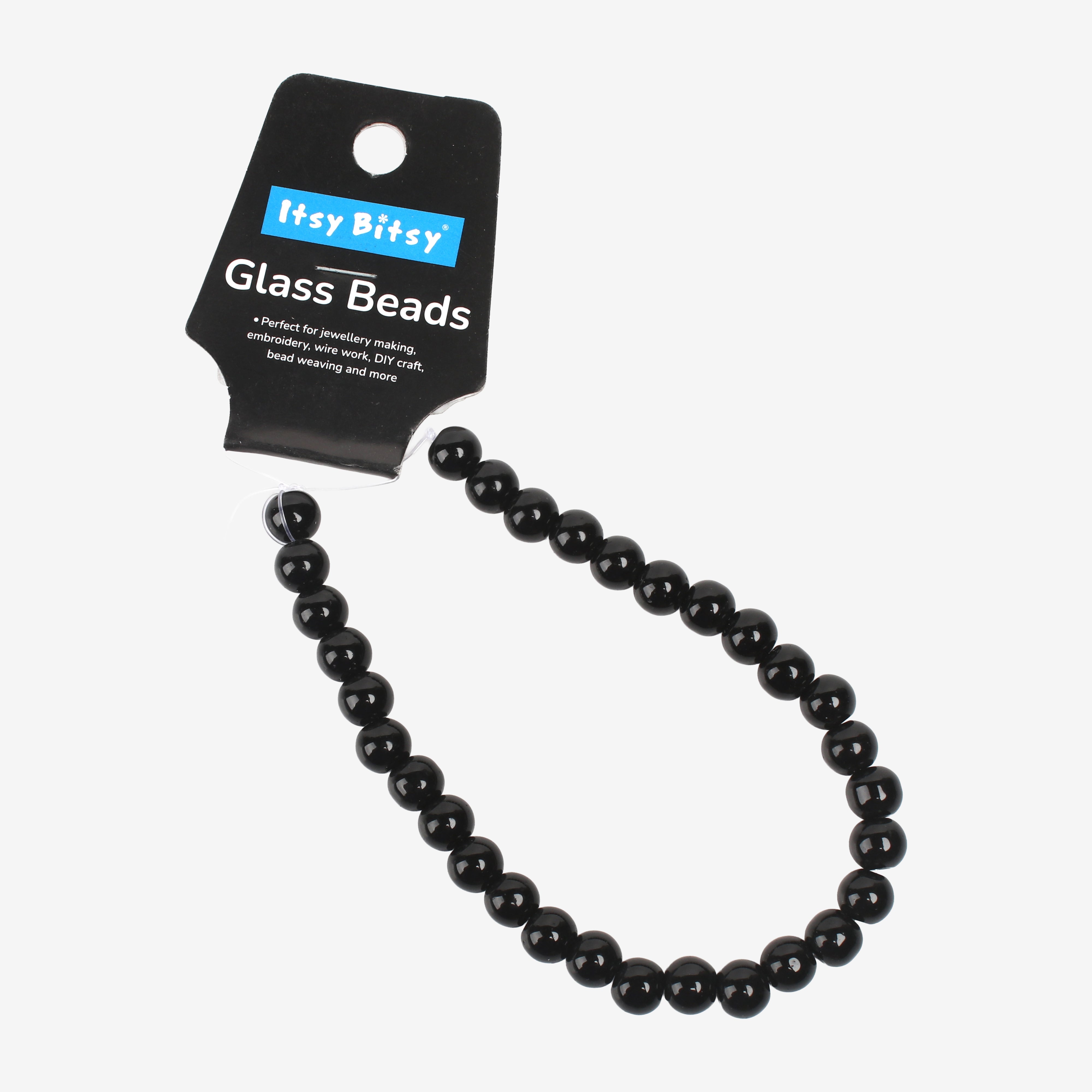 Glass Beads Ebony Black 1 String