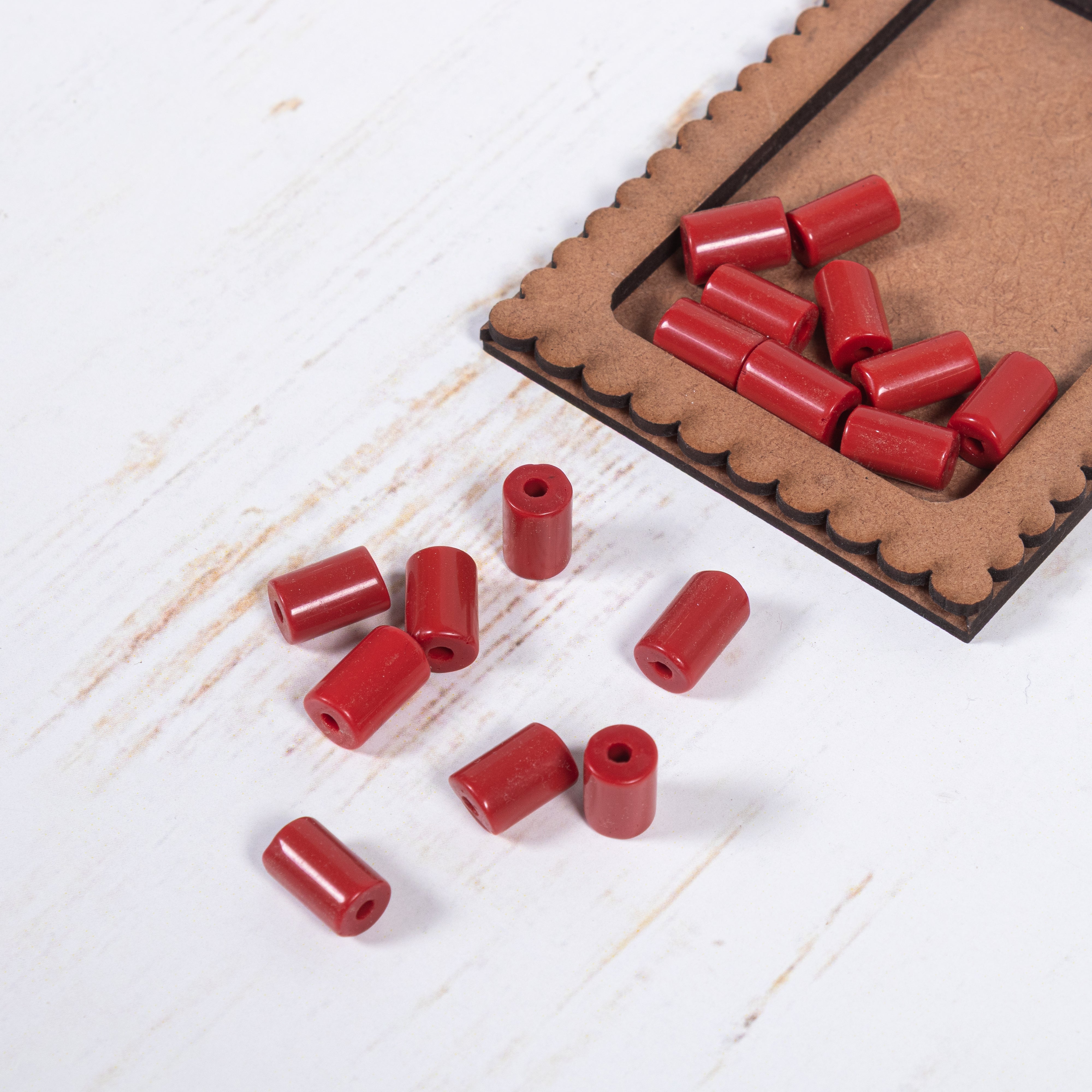Glass Beads Tube Ruby Red Approx 7.95X12.83mm 1 String