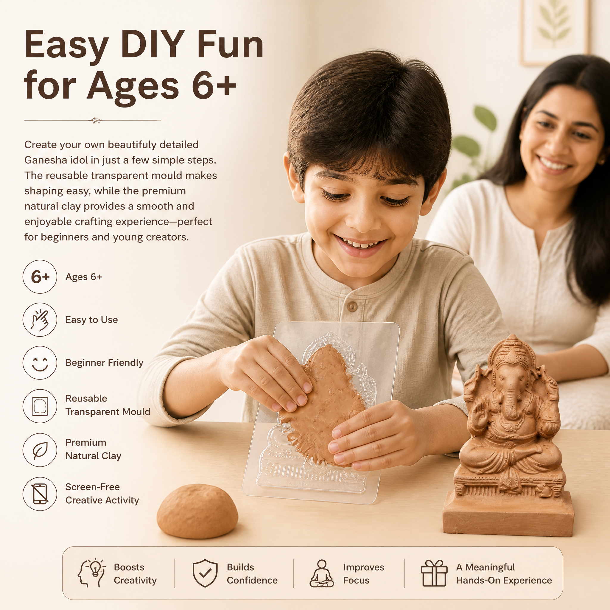 DIY Natural Clay Ganesha - Mould and Make Kit
