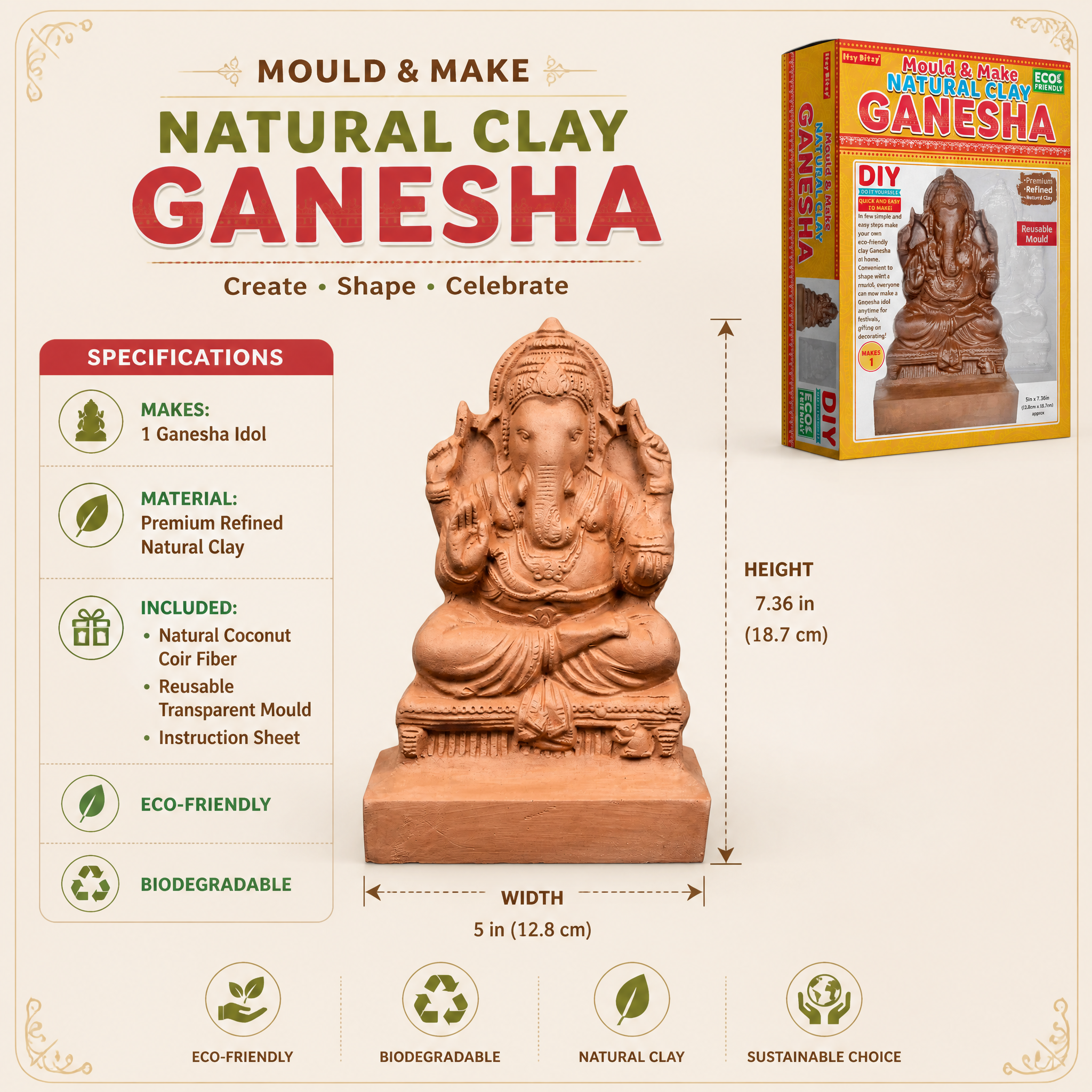 DIY Natural Clay Ganesha - Mould and Make Kit