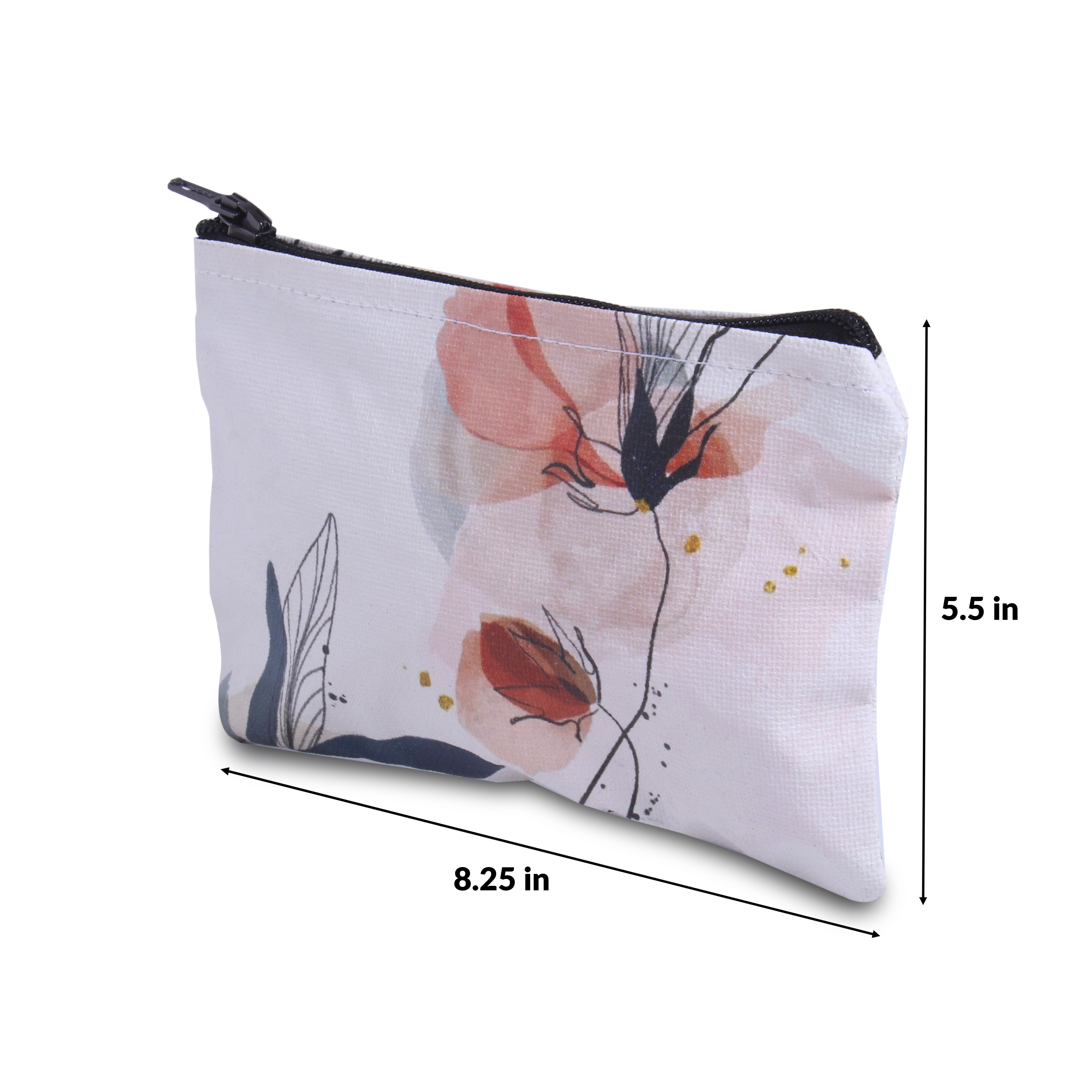 Canvas Printed Zip Pouch Floral Elegance 8.25 X 5.5inch Approx1 pc