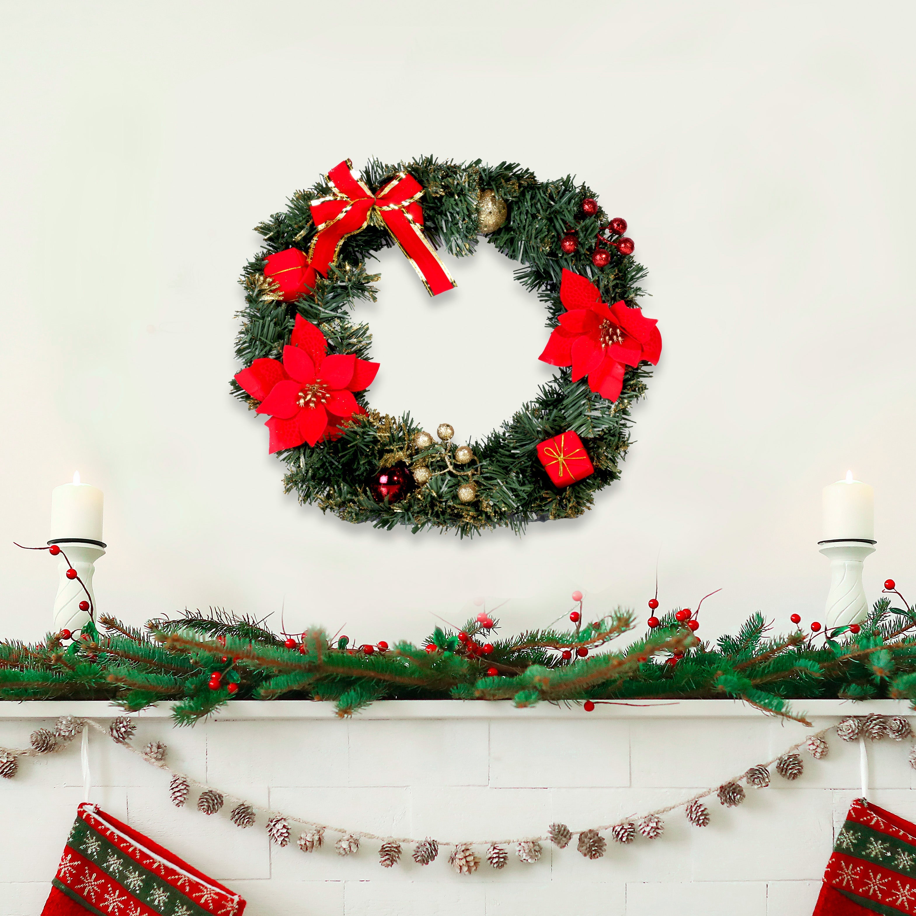 Poinsettia Glitter Wreath Assorted 40Cm 1Pc