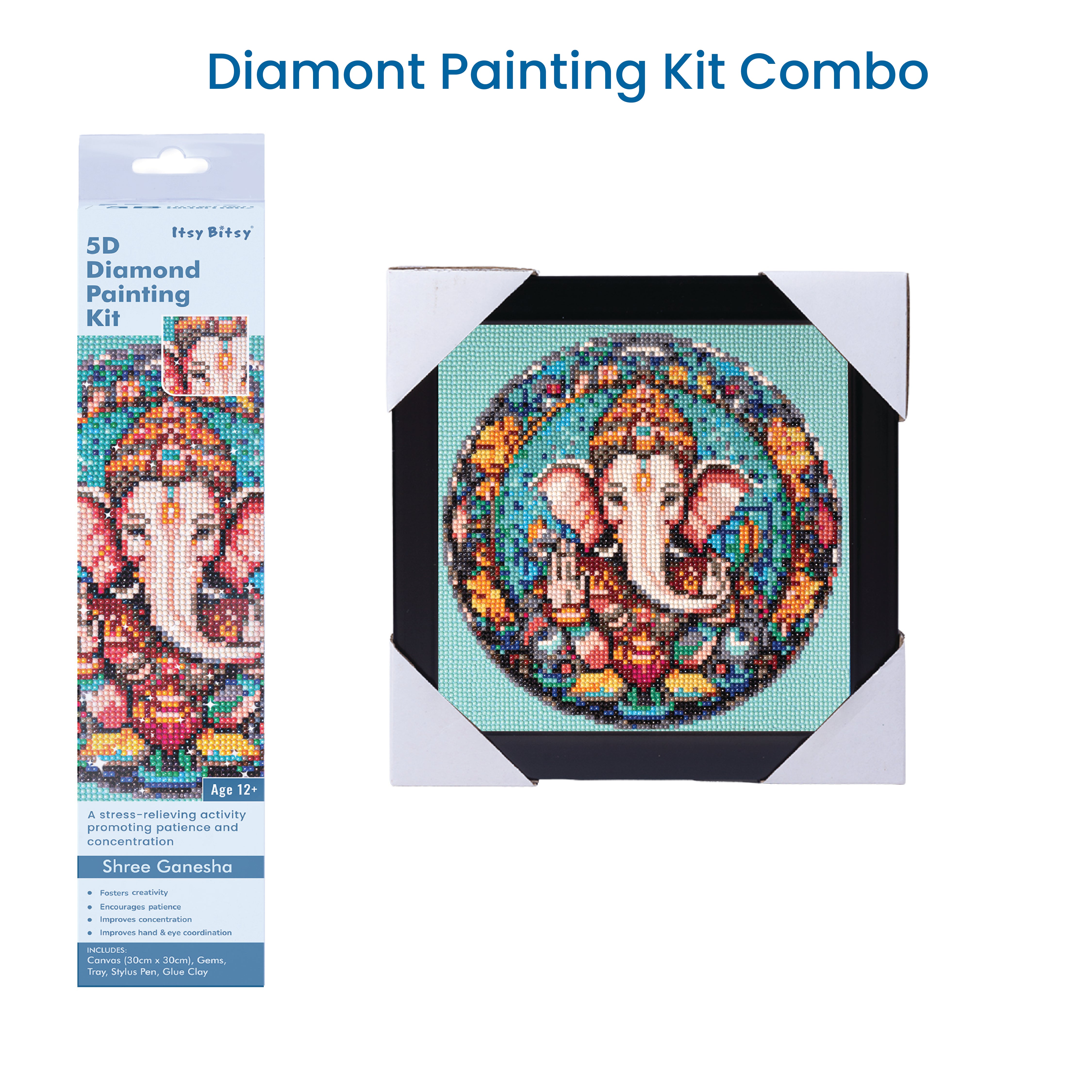 (30 X 30 cm) - 5D Diamond Painting - Shree Ganesha  Matching Frame Combo