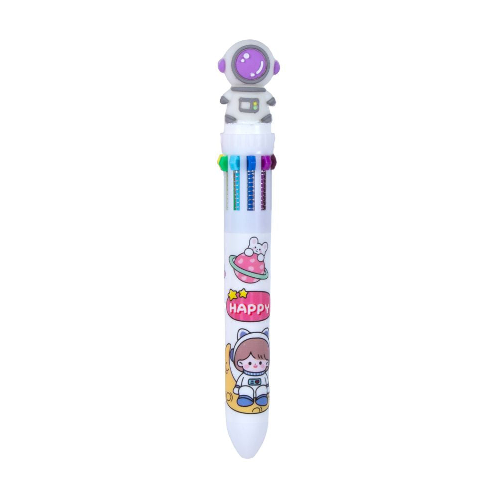10 in 1 Multicolour Ballpoint pen with Astronaut Topper 0.7mm Tip Assorted 1pc