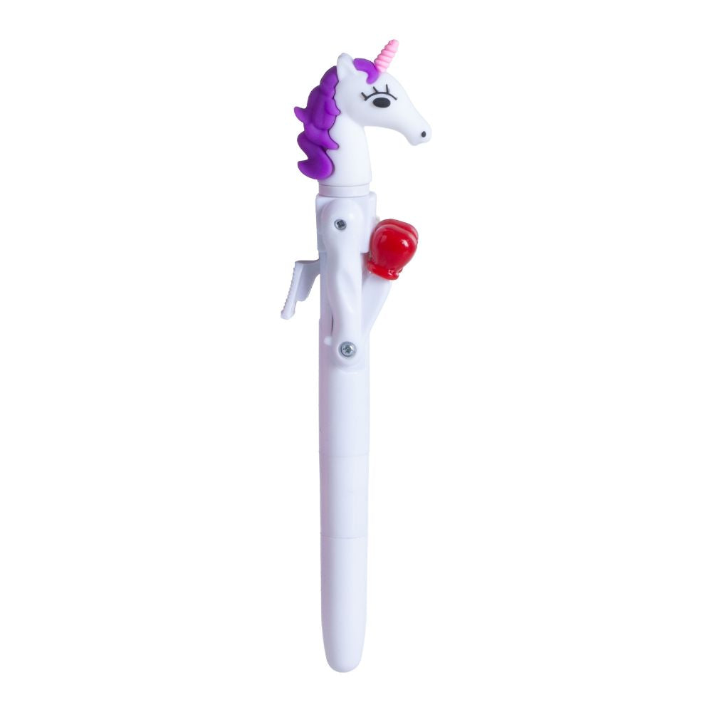 Ballpoint Blue Pen with Boxing Unicorn White 0.7mm Tip 1pc