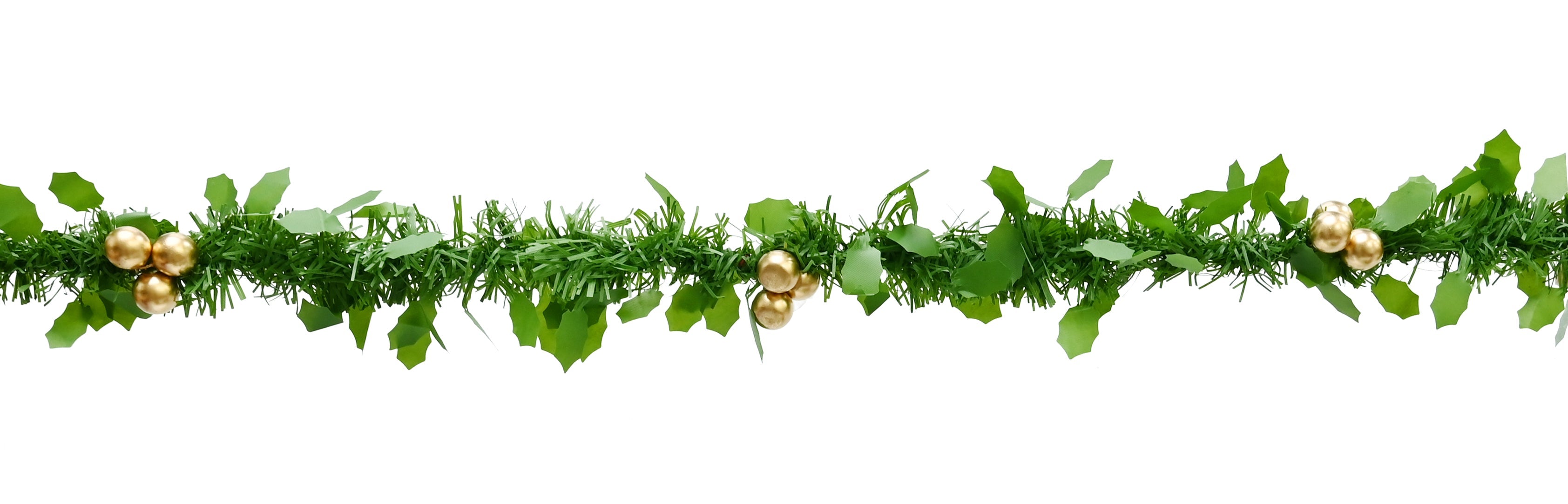 Holly Berry Garland Green Tinsel and Holly Leaves with and 12 Berry Bunches Matte Gold 3mtr