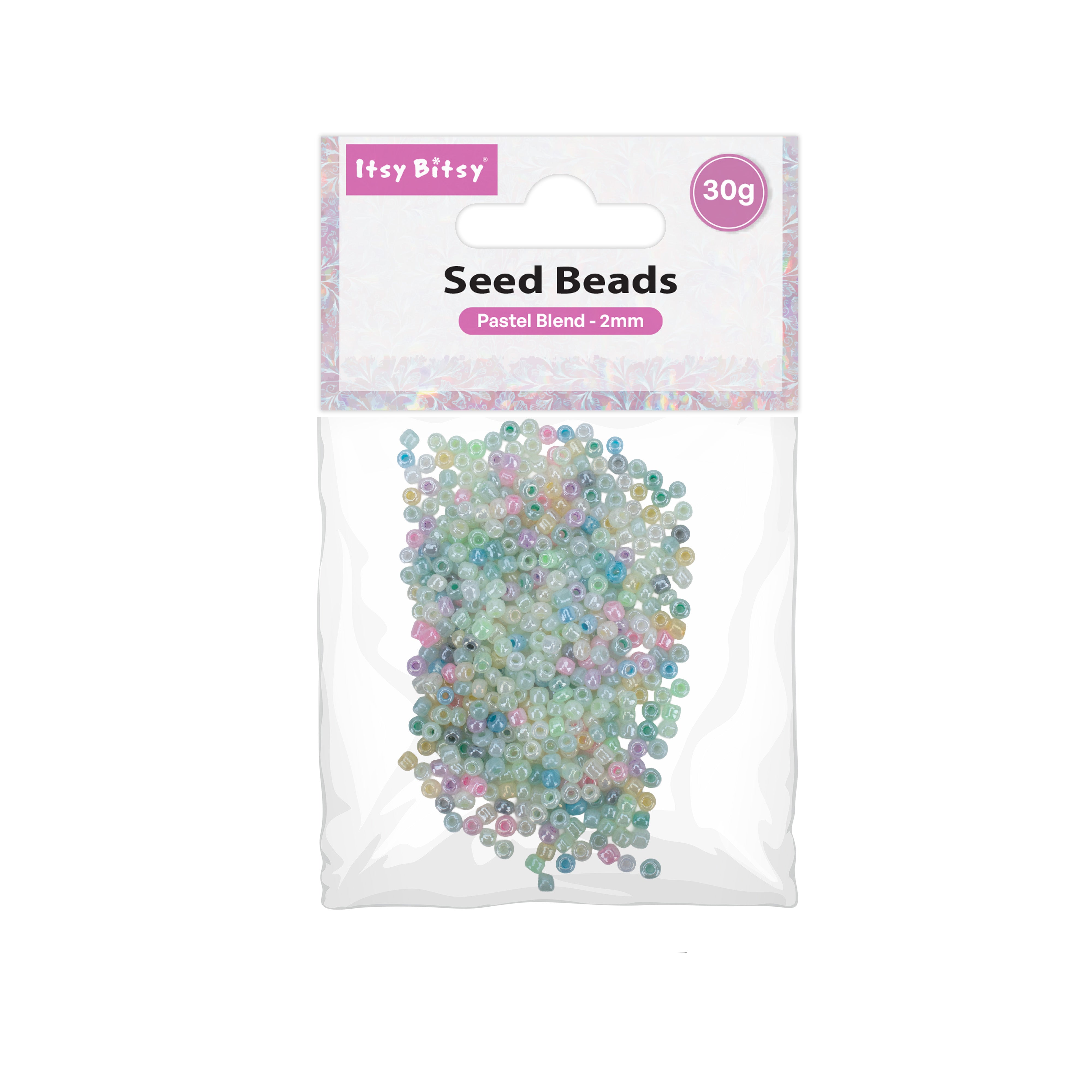 Seed Beads Assorted Pastel Blend 2mm 30gm PBHC IB
