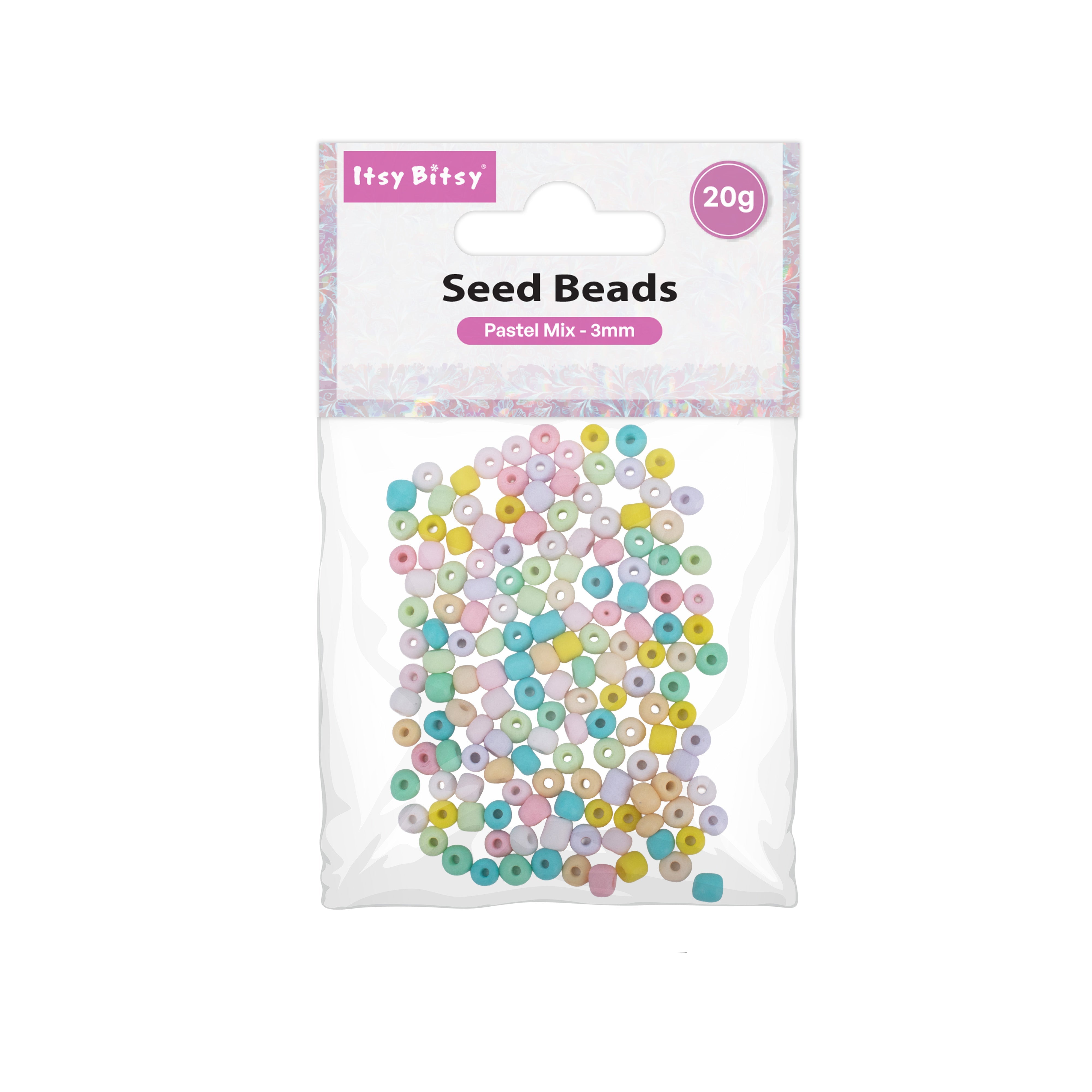 Seed Beads Assorted Pastel Mix 3mm 20gm PBHC IB