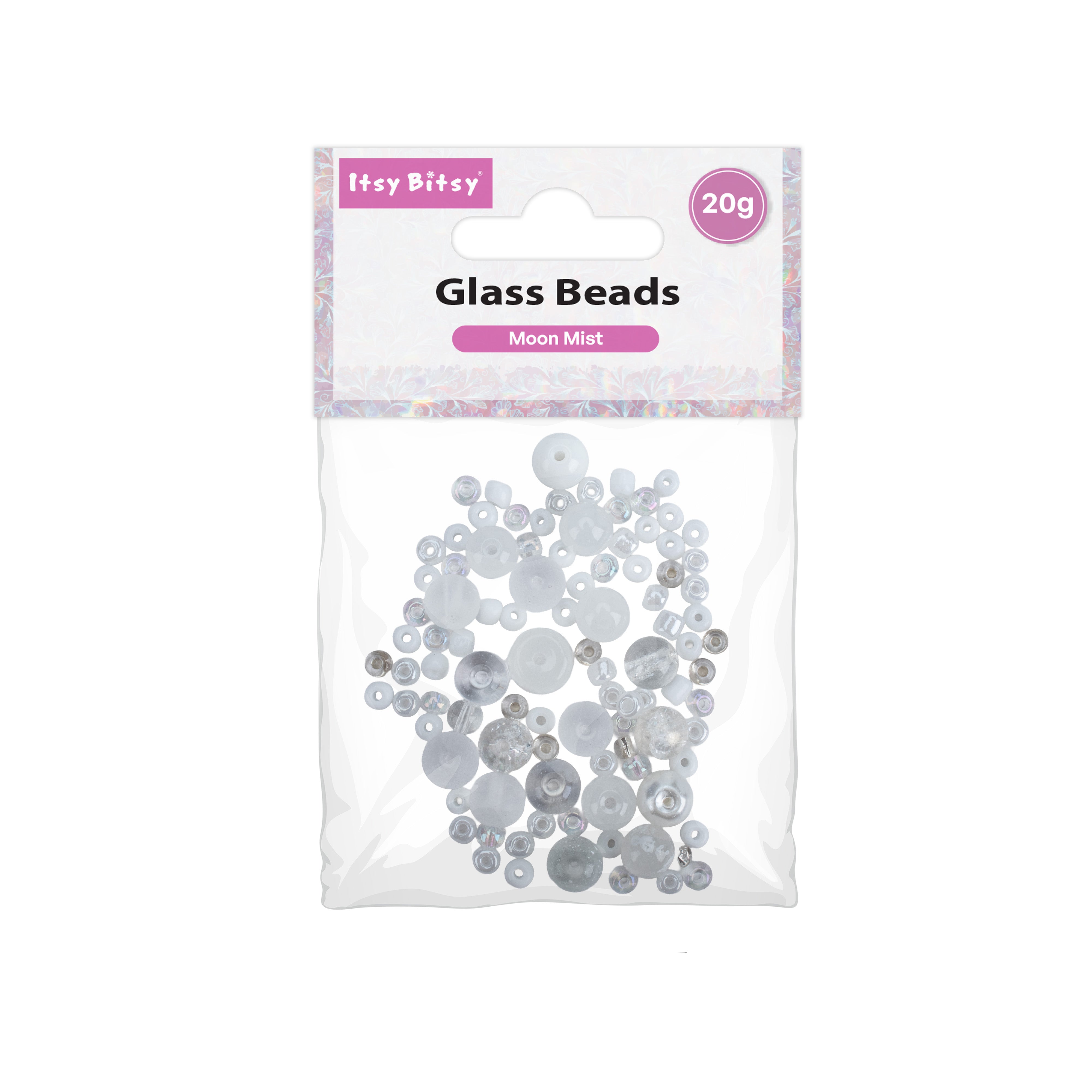 Glass Beads Assorted Size Moon Mist 20gm PBHC IB