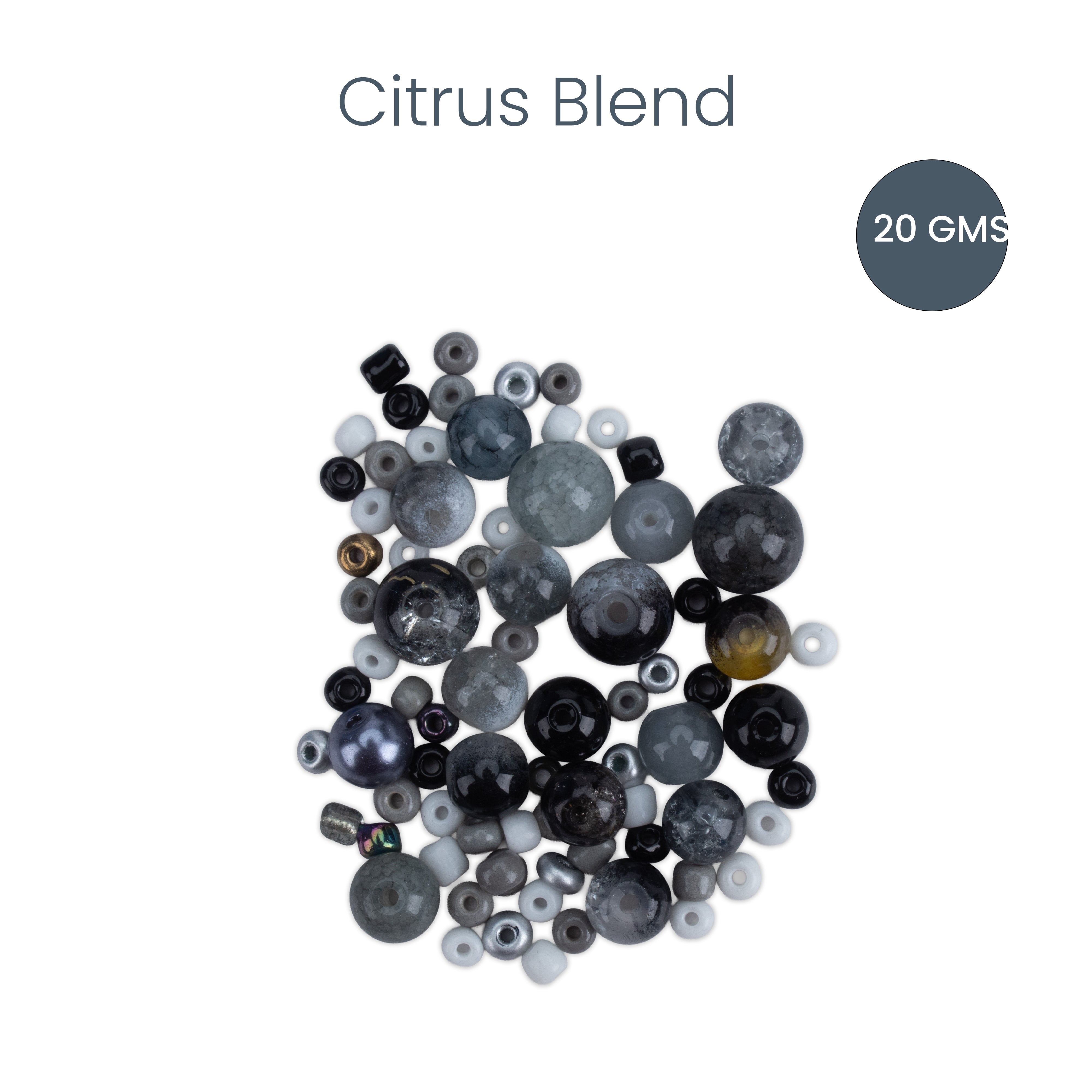 Glass Beads Assorted Sizes Charcoal Ice 20gm PBHC IB