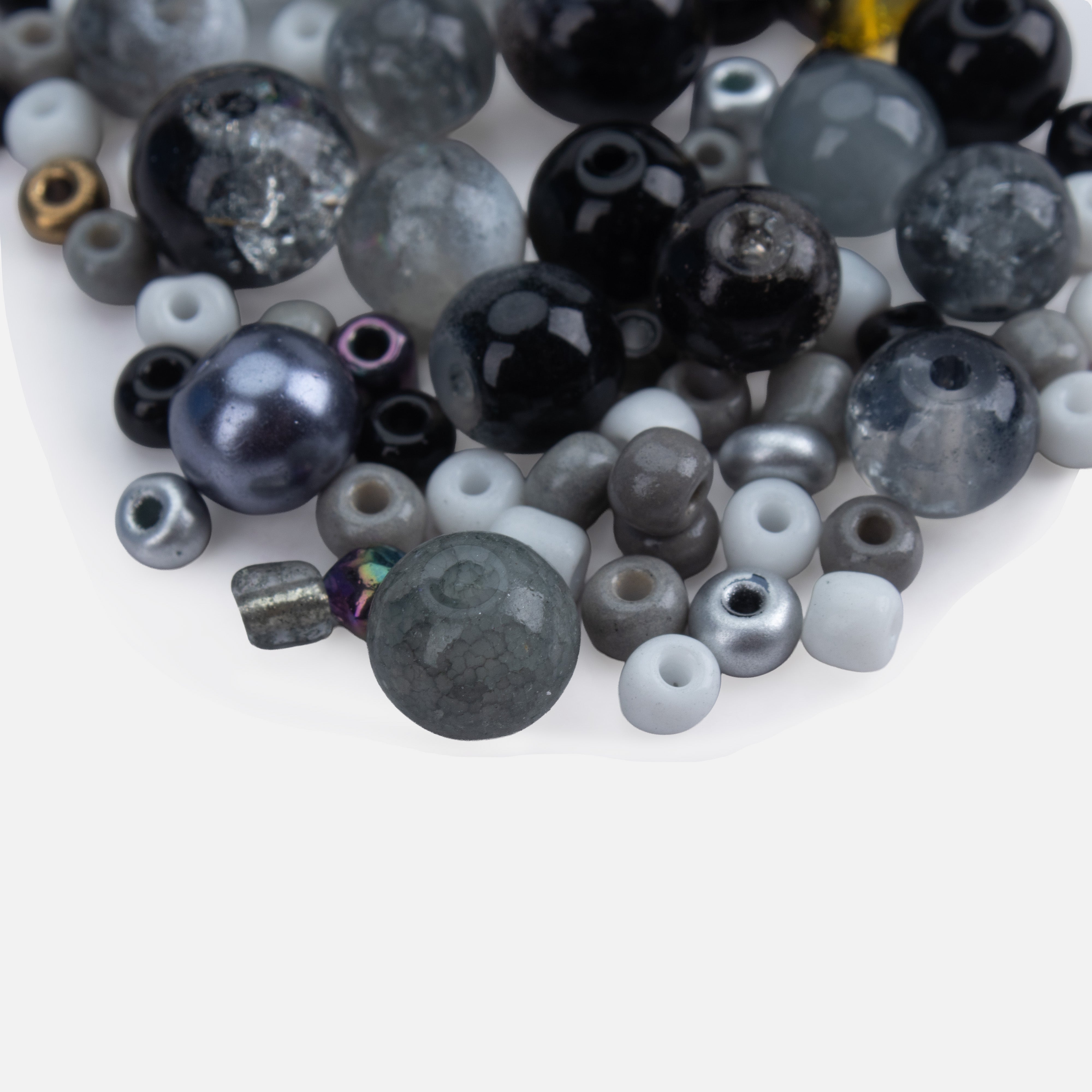 Glass Beads Assorted Sizes Charcoal Ice 20gm PBHC IB