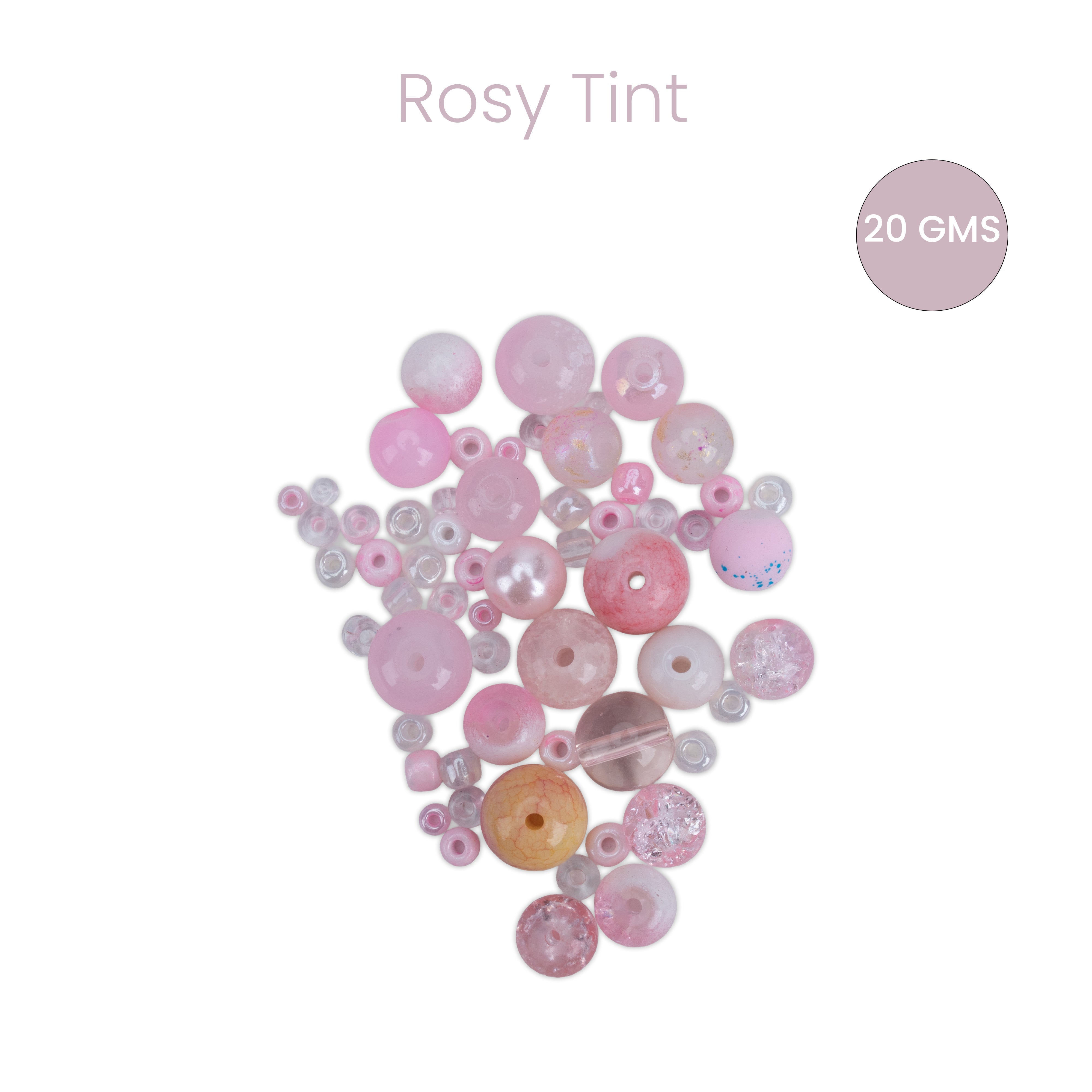 Glass Beads Assorted Sizes Rosy Tint 20gm PBHC IB