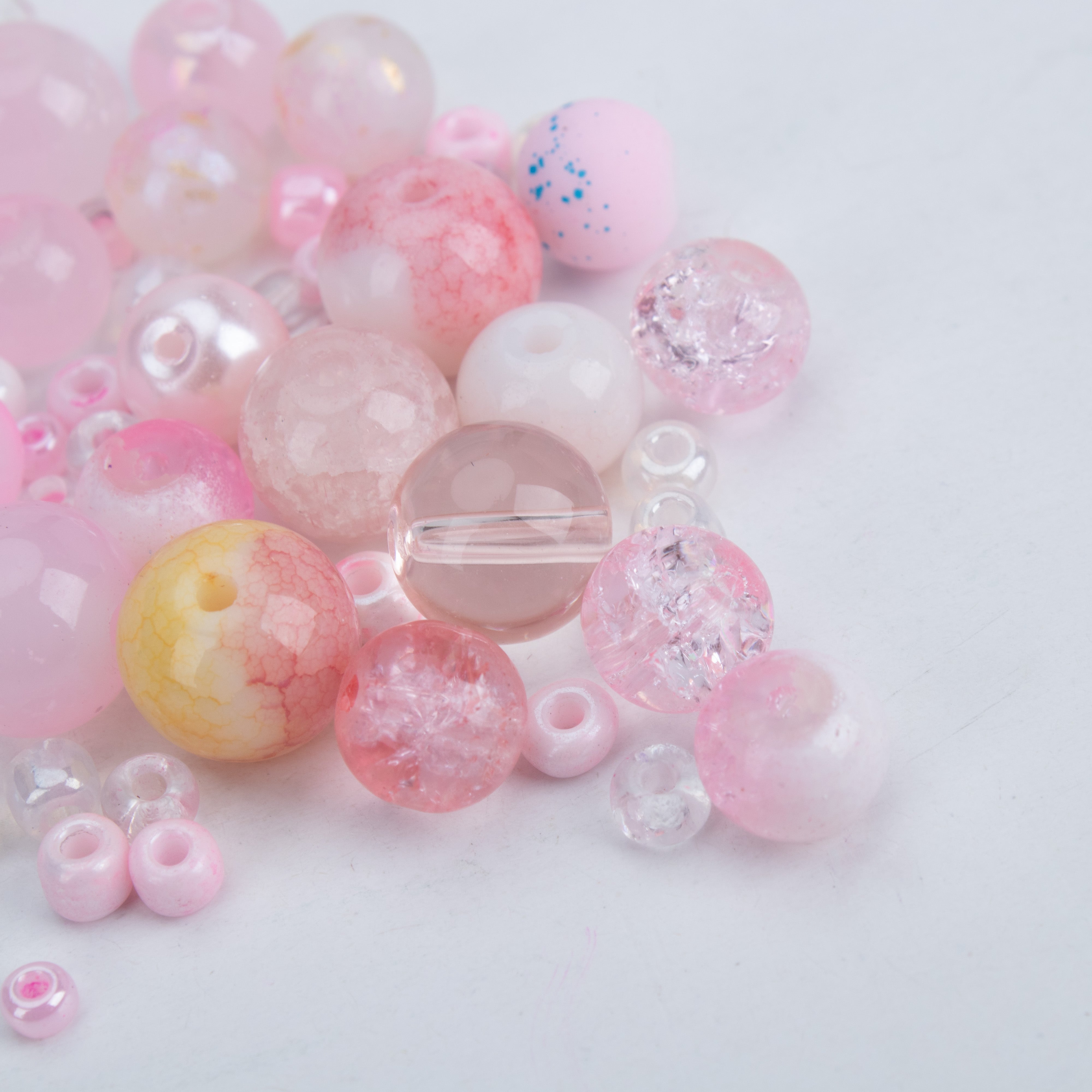 Glass Beads Assorted Sizes Rosy Tint 20gm PBHC IB
