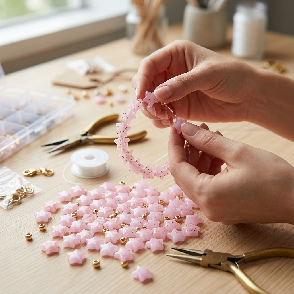 Acrylic Beads Star Pink 5mm 10gm PBHC IB