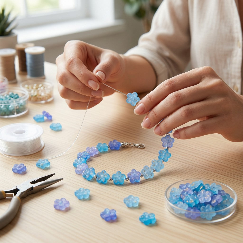 Acrylic Beads Flower Dark Blue 5mm 10gm PBHC IB