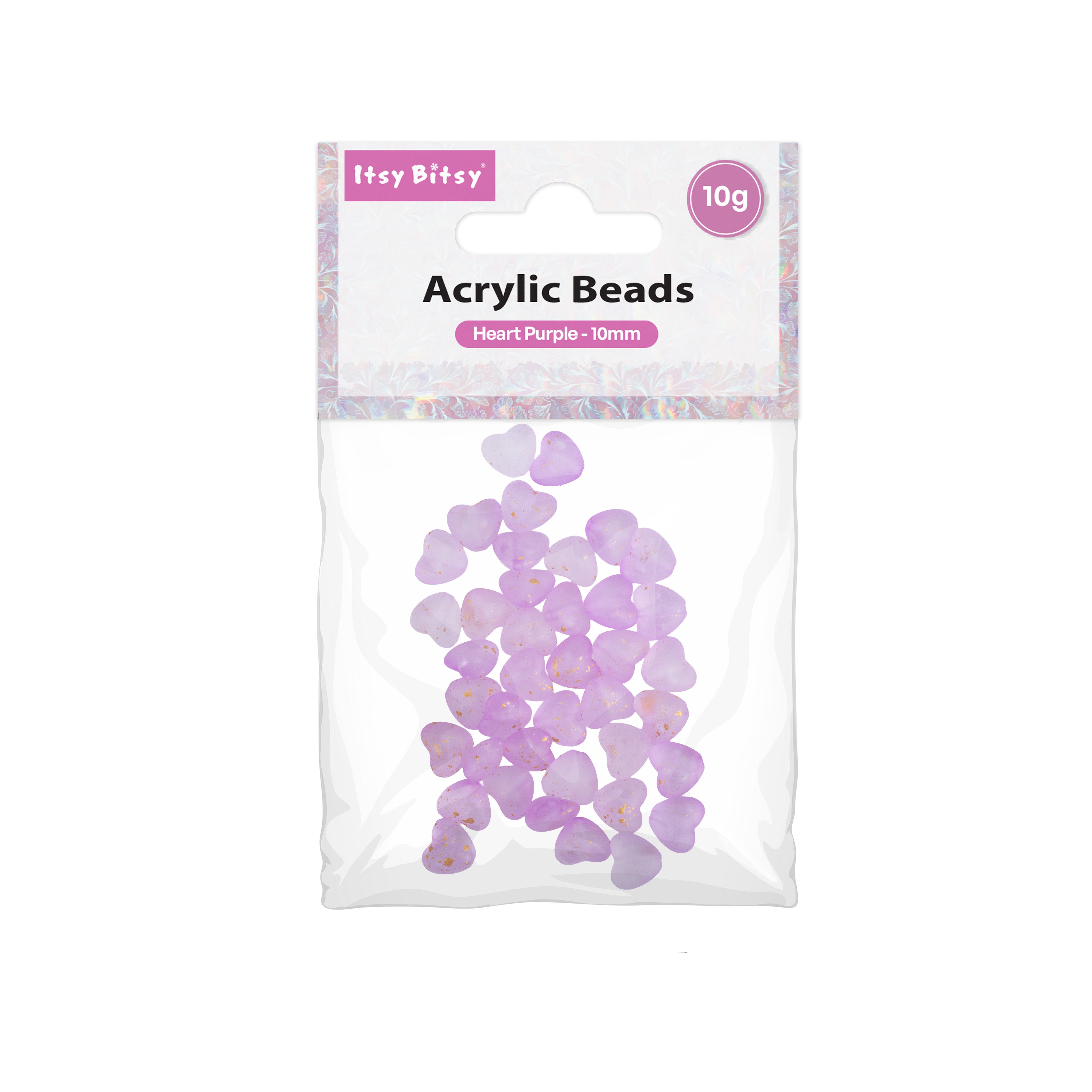 Acrylic Beads Heart Purple 5mm 10gm PBHC IB