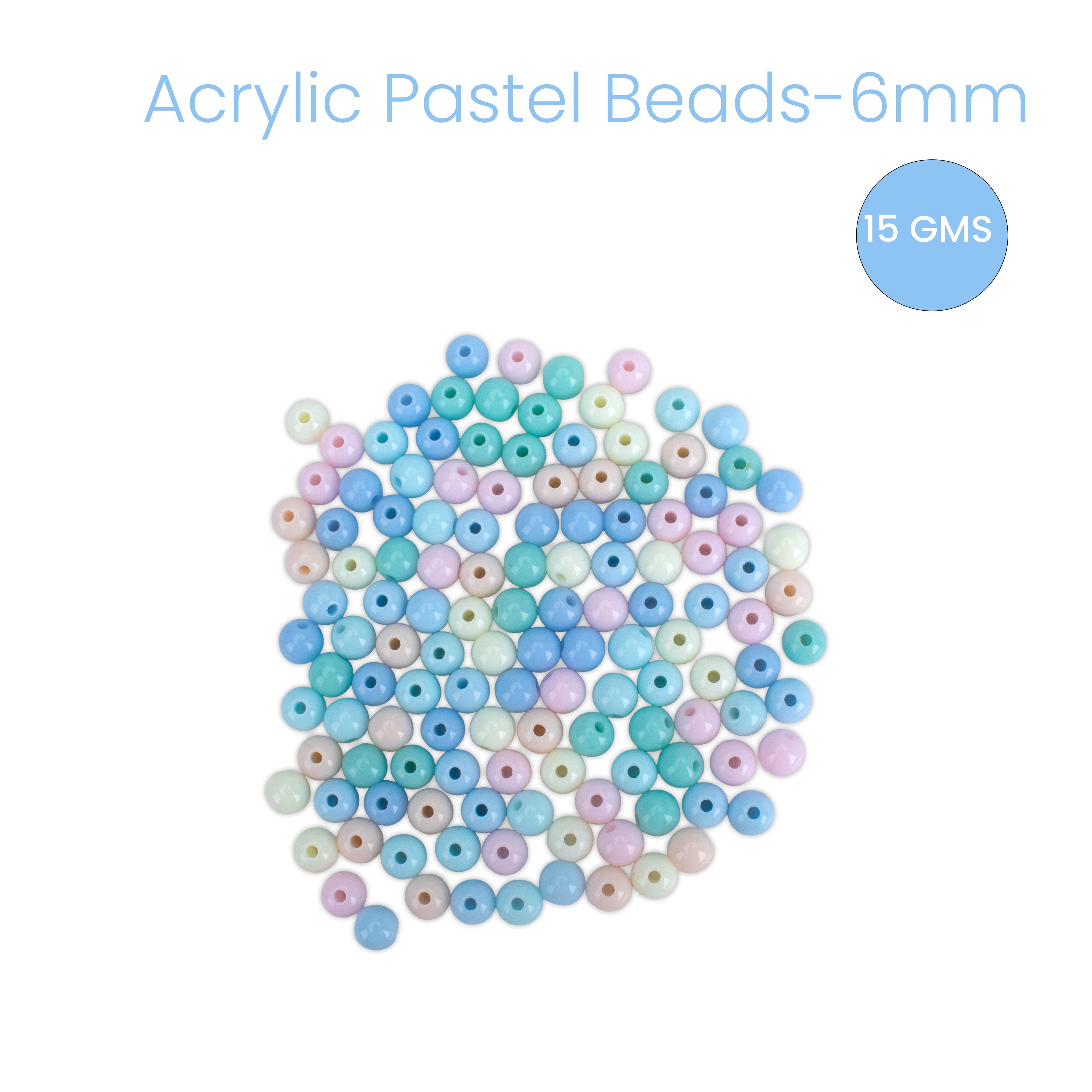 Acrylic Beads Pastel Dark Blue Light Blue Cream Mix 6mm 15gm PBHC IB