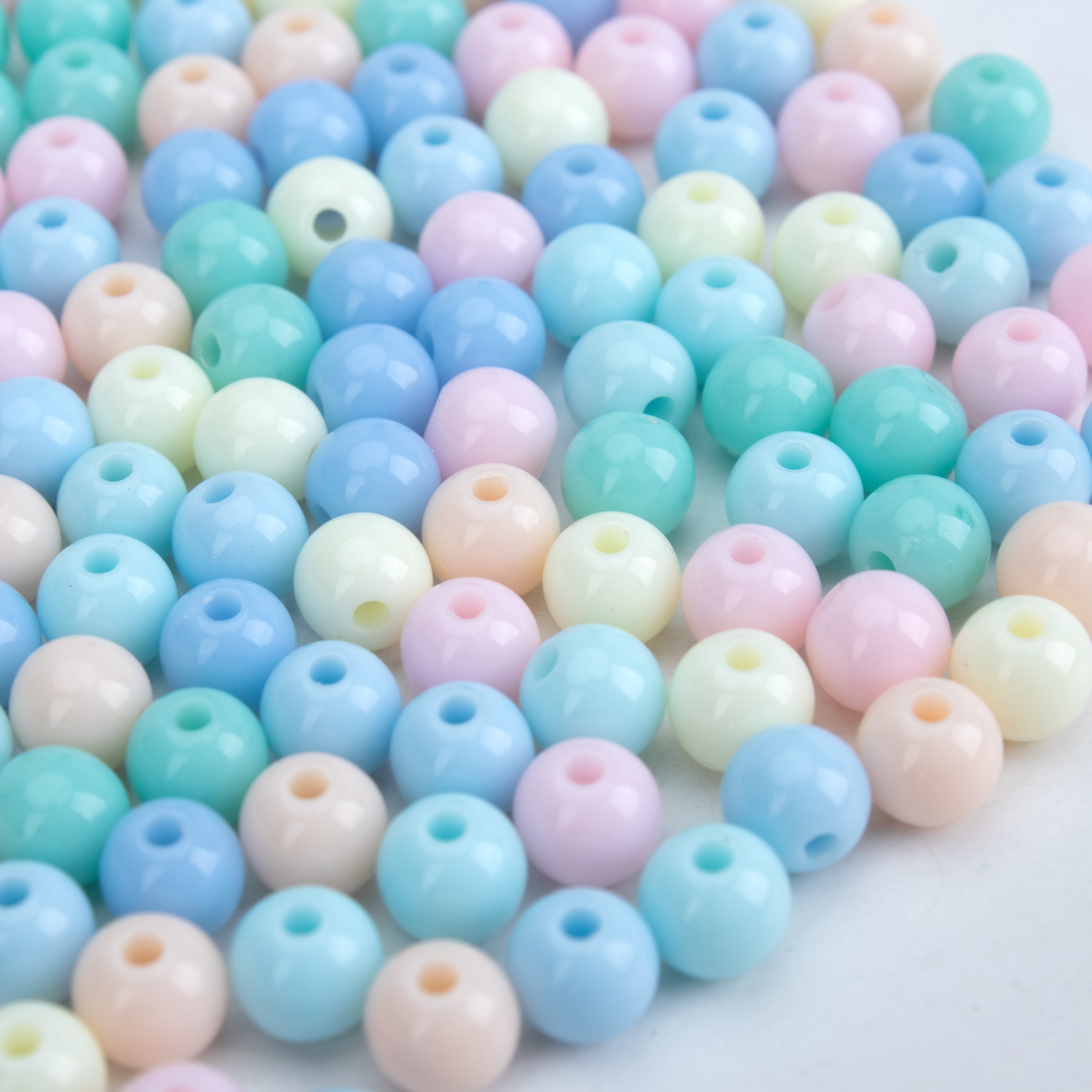 Acrylic Beads Pastel Dark Blue Light Blue Cream Mix 6mm 15gm PBHC IB