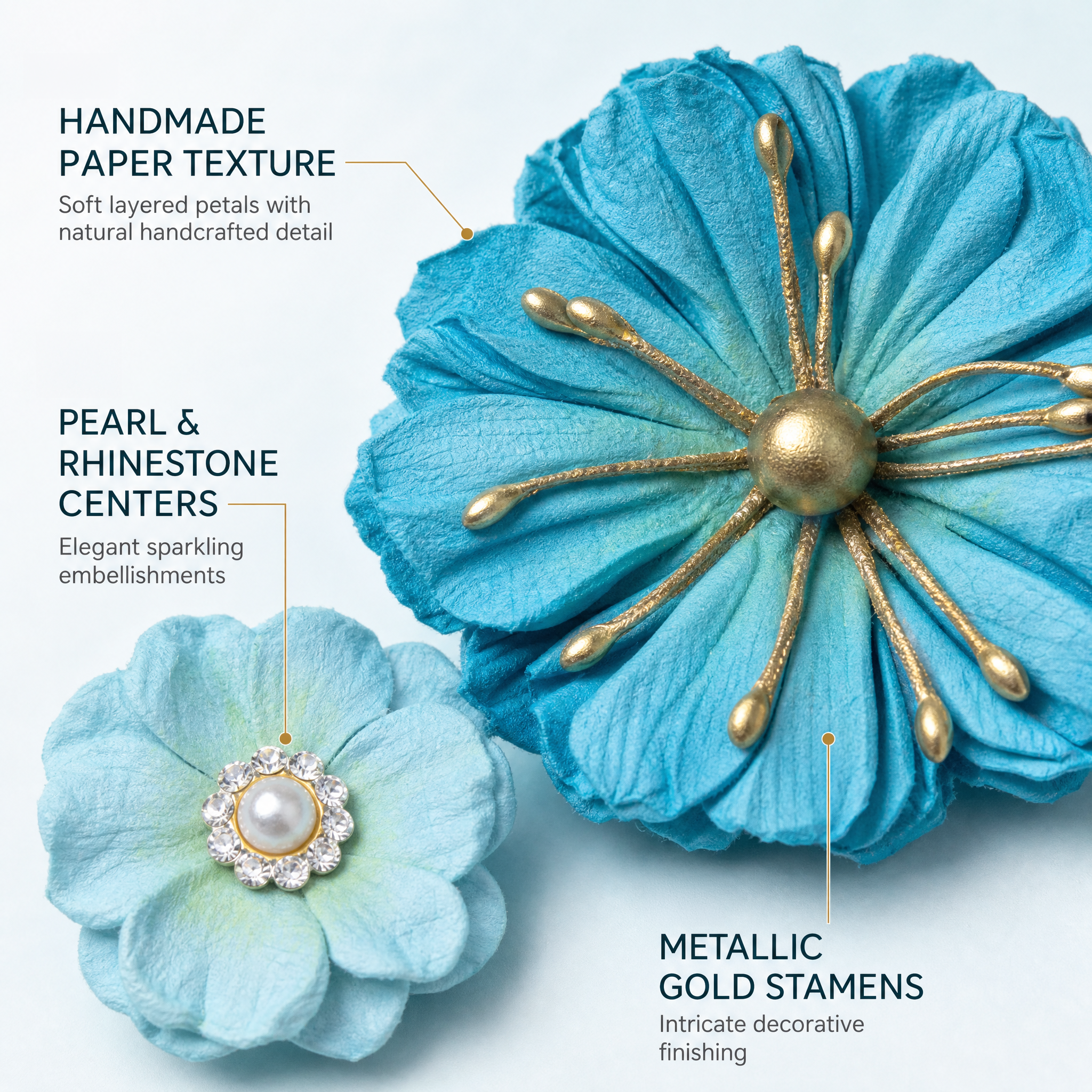 Handmade Flowers Liora Crystal Blue 10pc