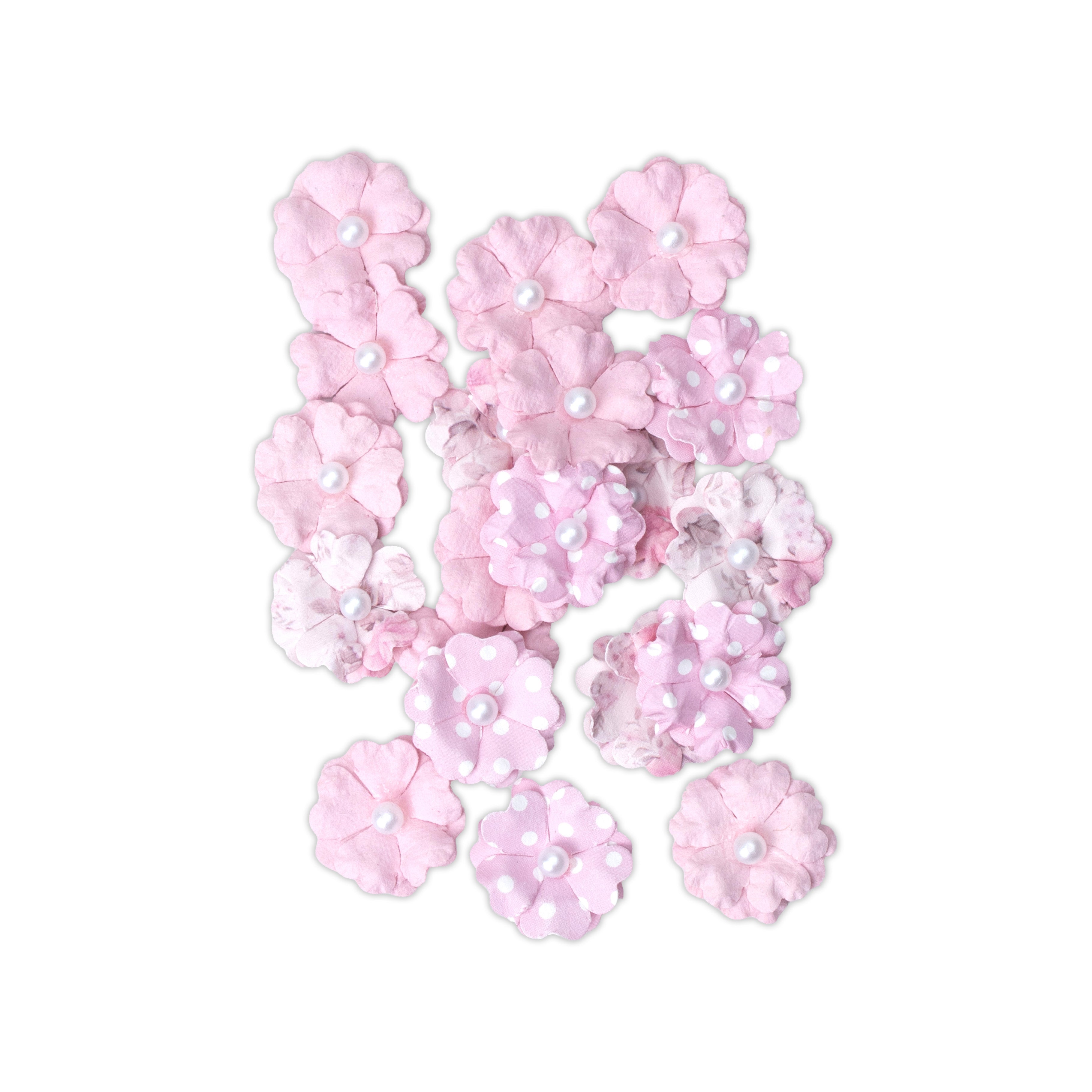 Handmade Printed Paper Flowers Lucile Pink Symphony 20pc