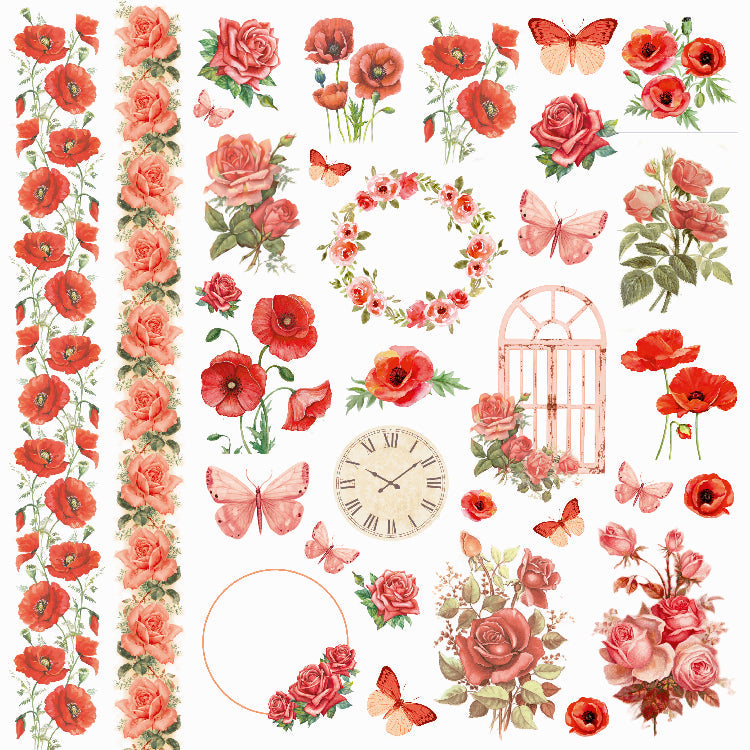 Paper Pack 6In X 6In 12Des X 2 Poppies & Roses 24 Sheets 250Gsm Lb