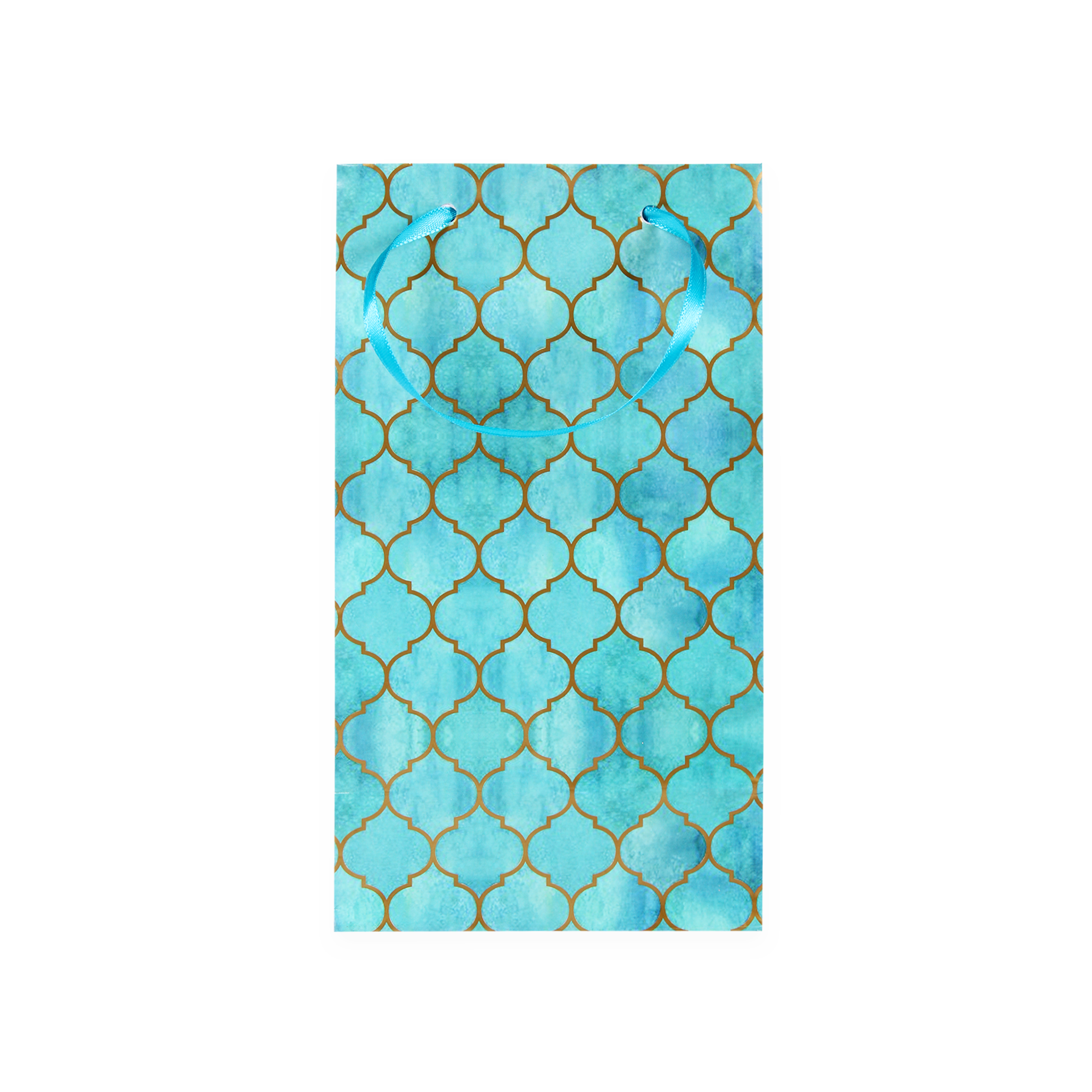 Gift Bags Moroccan Trellis Aqua Shimmer L24 X W13.3 X D9.2Cm 1Pc Gol
