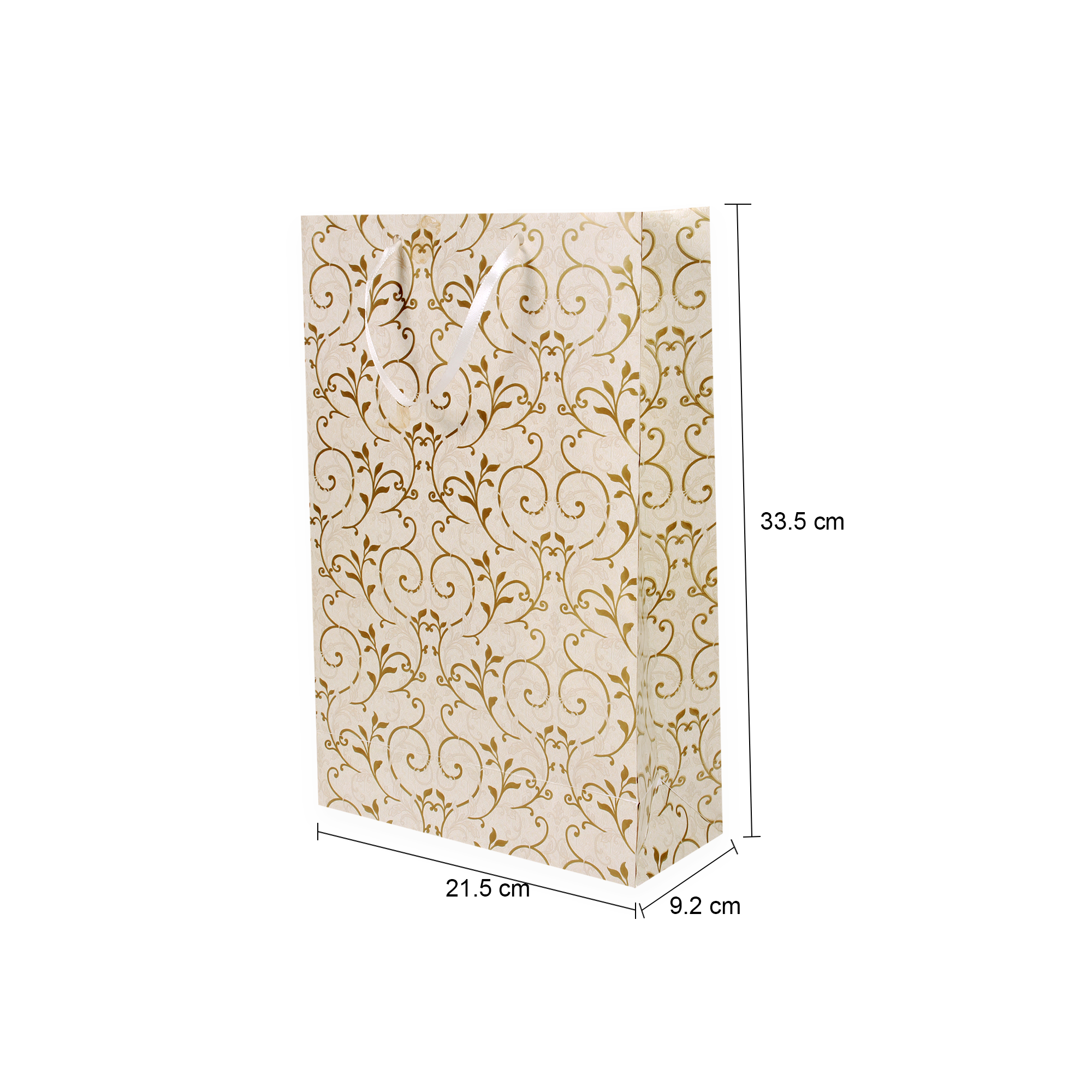 Gift Bags Floral Swirls Ivory Shimmer L33.5 X W21.5 X D9.2Cm 1Pc Gol