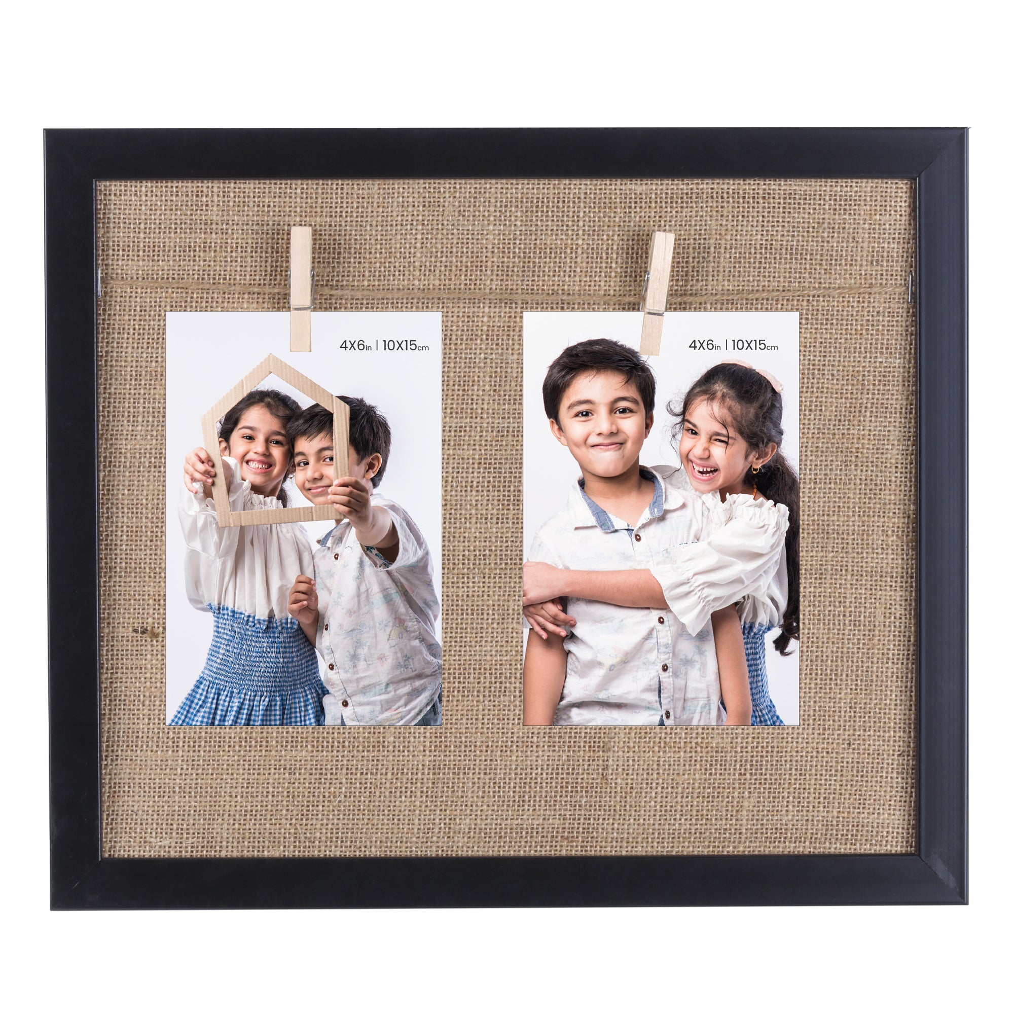 Burlap Photo Frame With 2 Pegs Narrow Black 10 X 12Inch 1Pc Sw Lb
