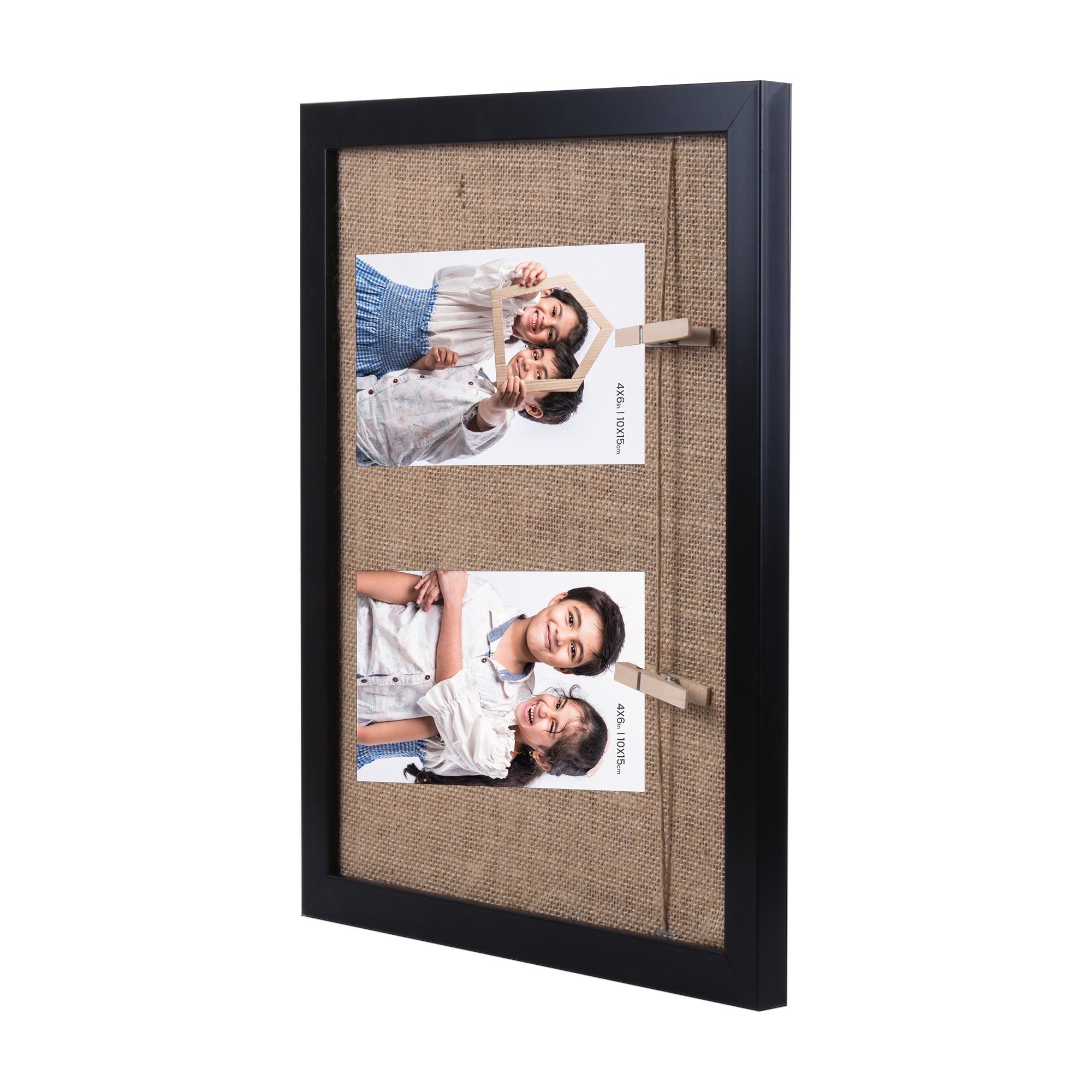 Burlap Photo Frame With 2 Pegs Narrow Black 10 X 12Inch 1Pc Sw Lb