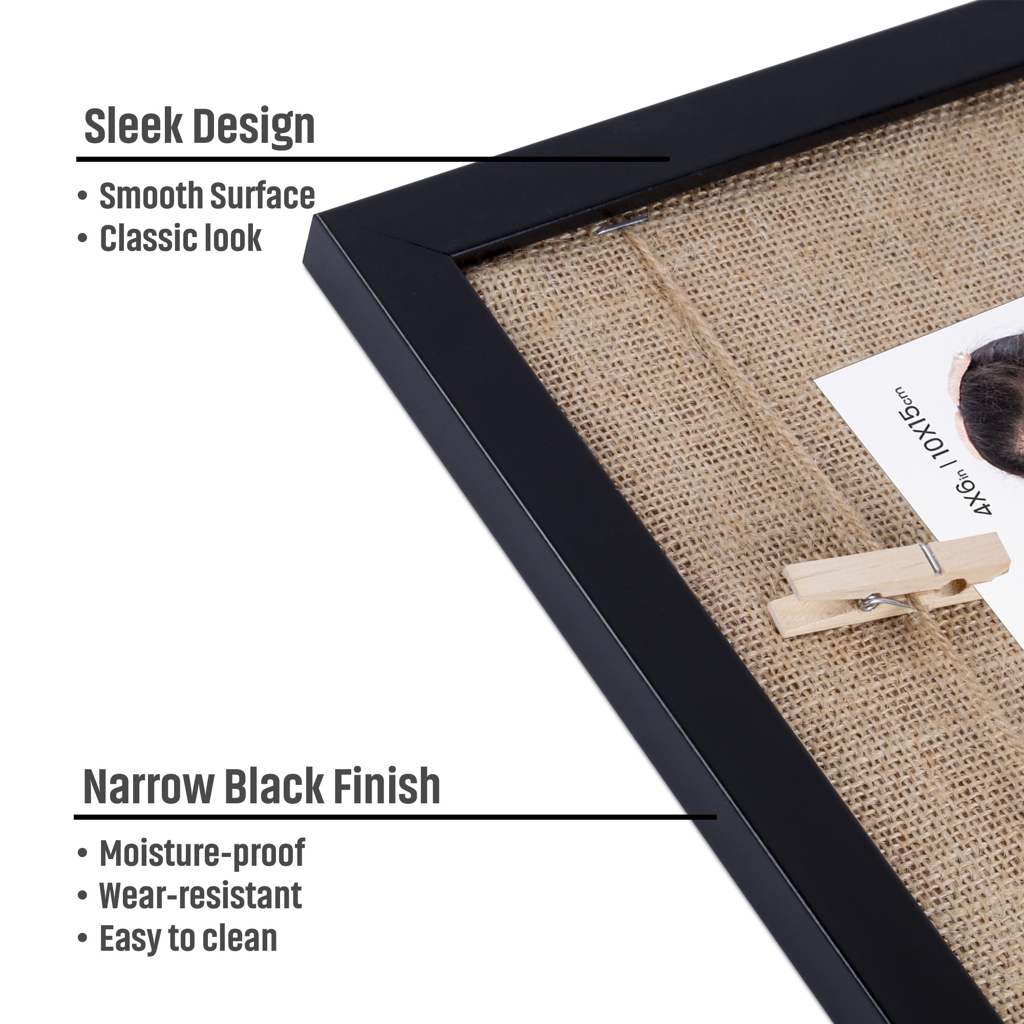 Burlap Photo Frame With 2 Pegs Narrow Black 10 X 12Inch 1Pc Sw Lb