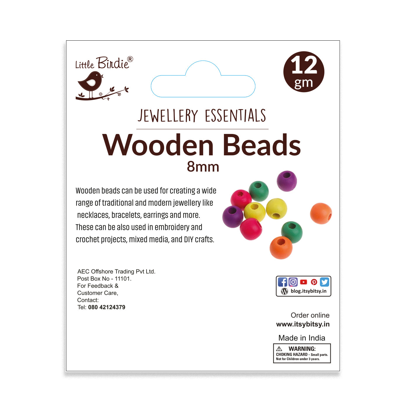 Wooden Beads 8Mm Blue 12G Ib