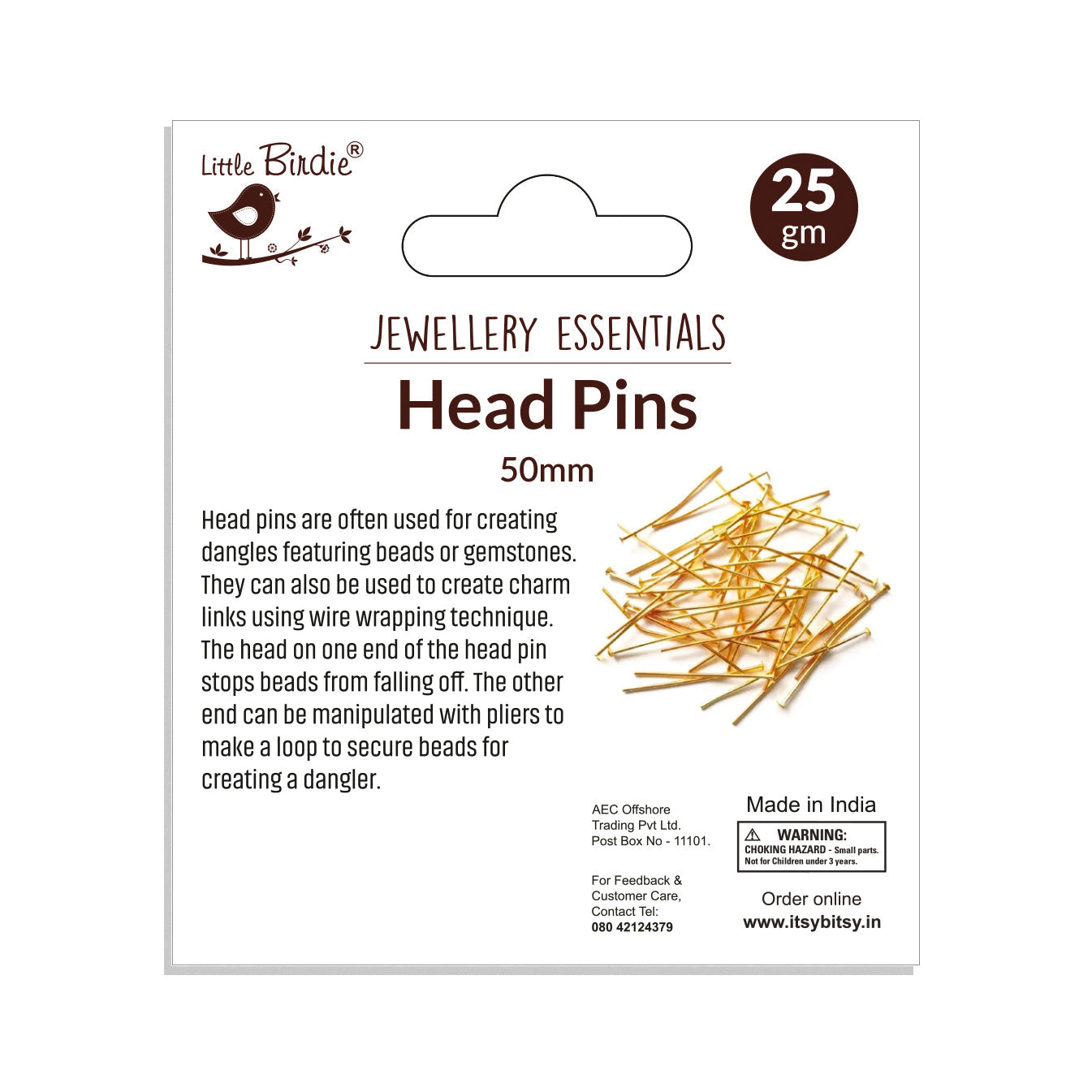 Findings Head Pin 50Mm Gold 25G