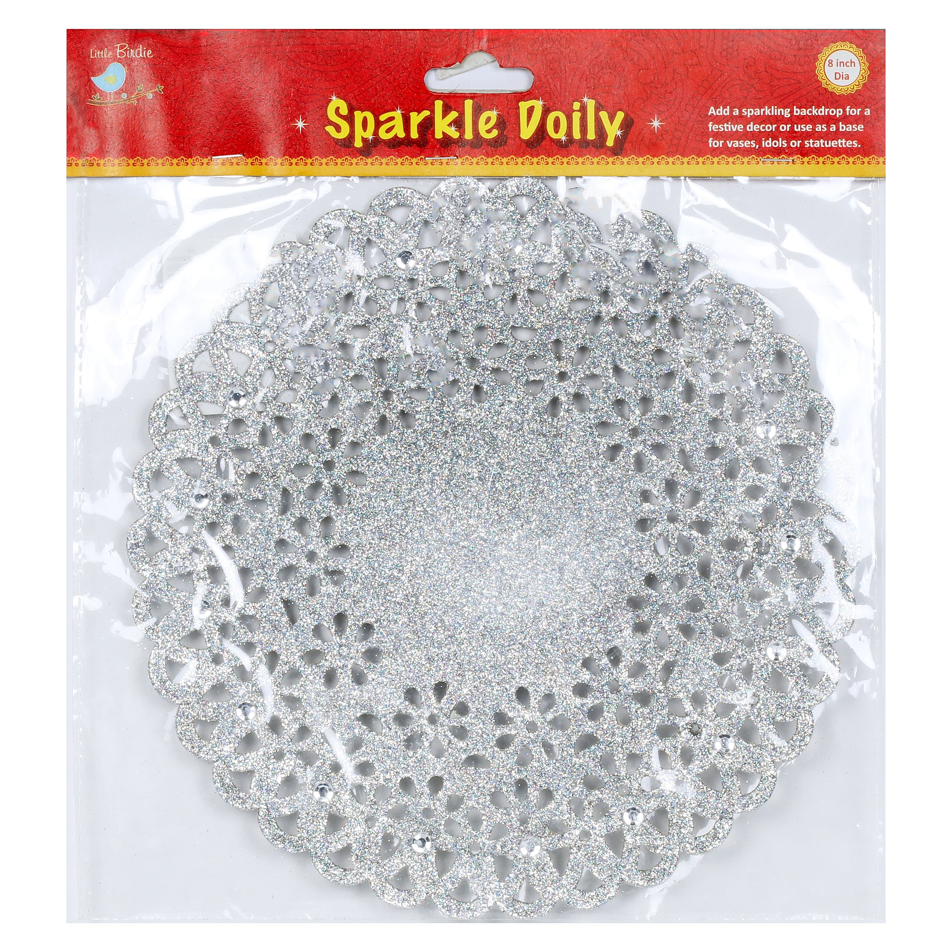 Sparkle Doily Silver 8in 1pc