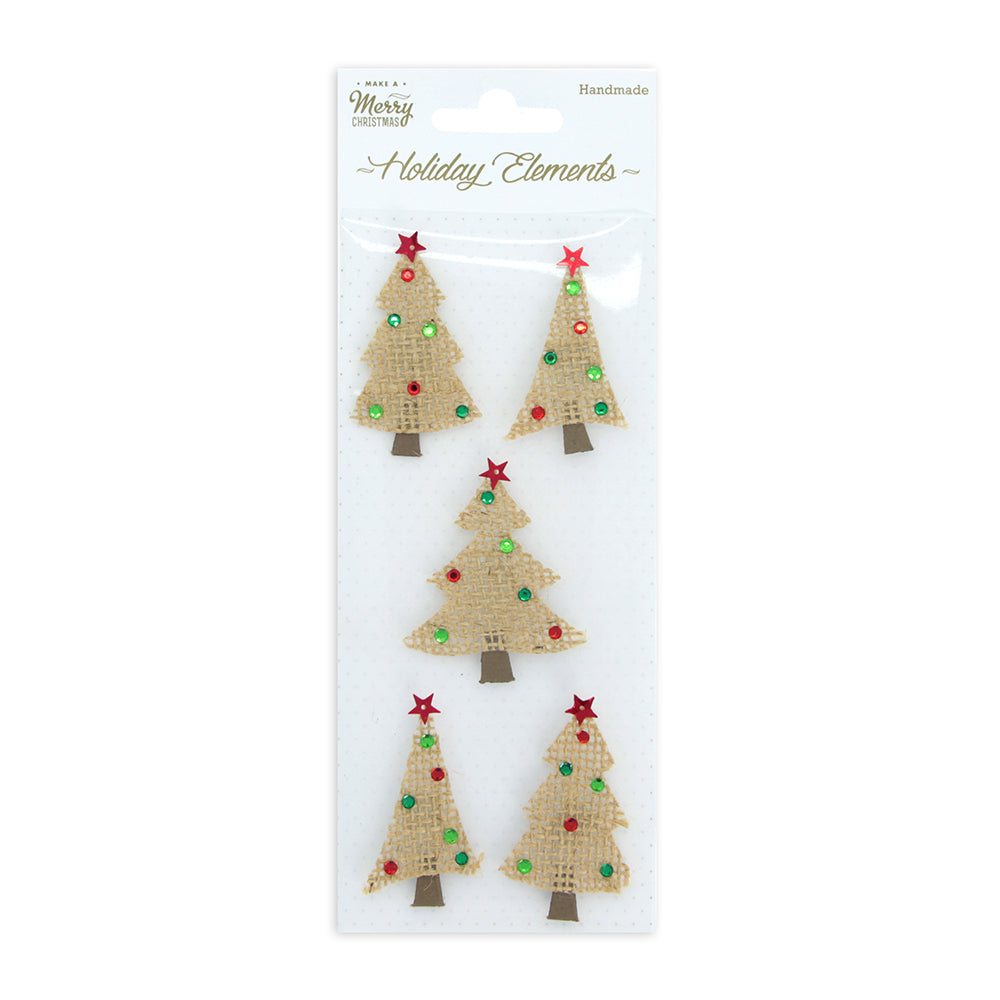 Itsy Bitsy CHRISTMAS BURLAP EMB TREES 5PCS PBCI IB