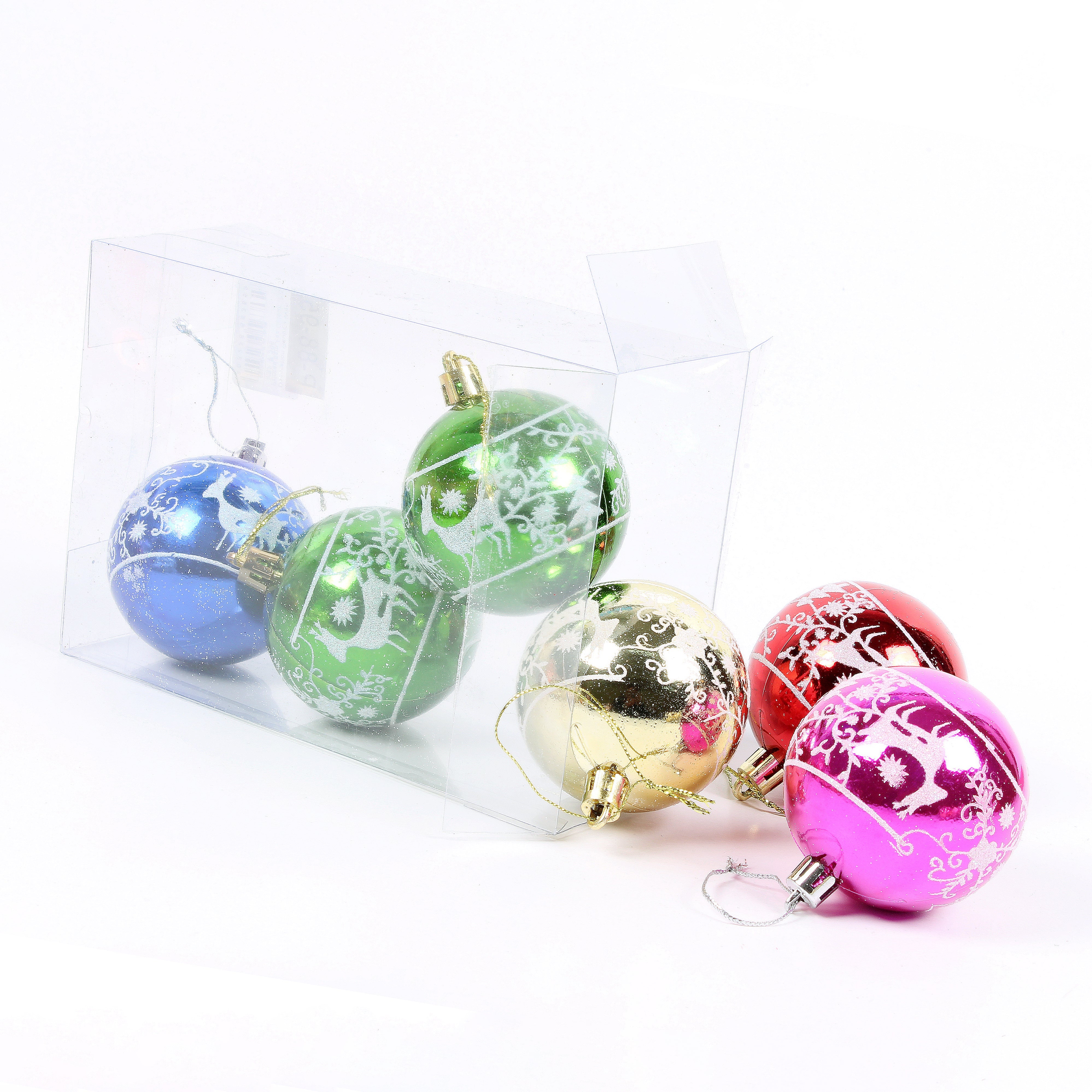 Christmas Tree Hanging Decoration Baubles With Printed 6cm Ass Colour 17.5 X 11.5 X 6cm 6pc Acetate