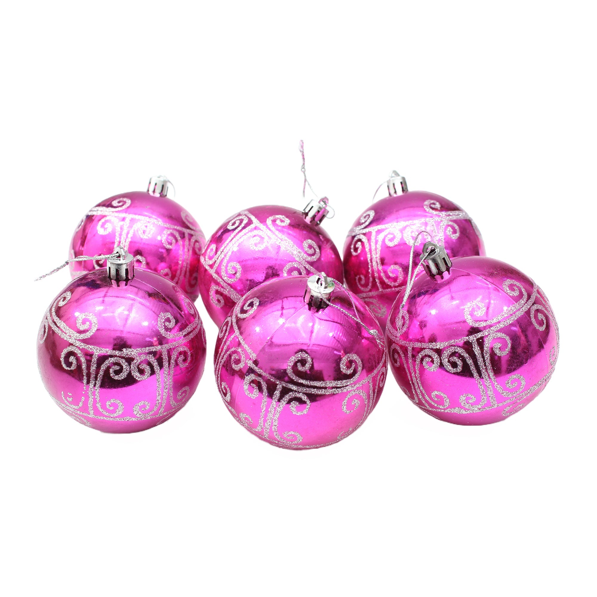 X-Mas Decoration Hanging Plain Bubbles with Glitter 80Mm X 80Mm X 20Mm 6Pc