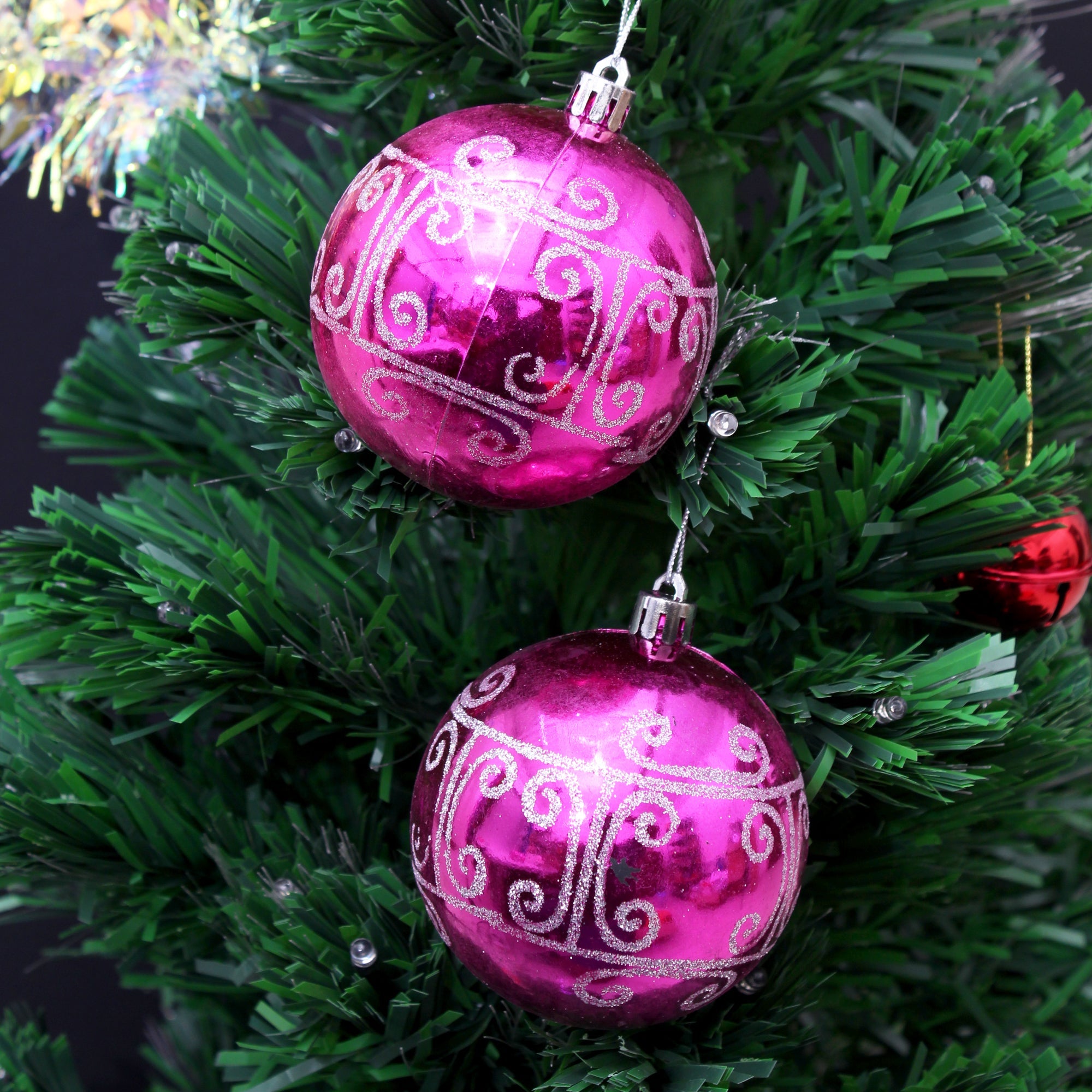 X-Mas Decoration Hanging Plain Bubbles with Glitter 80Mm X 80Mm X 20Mm 6Pc