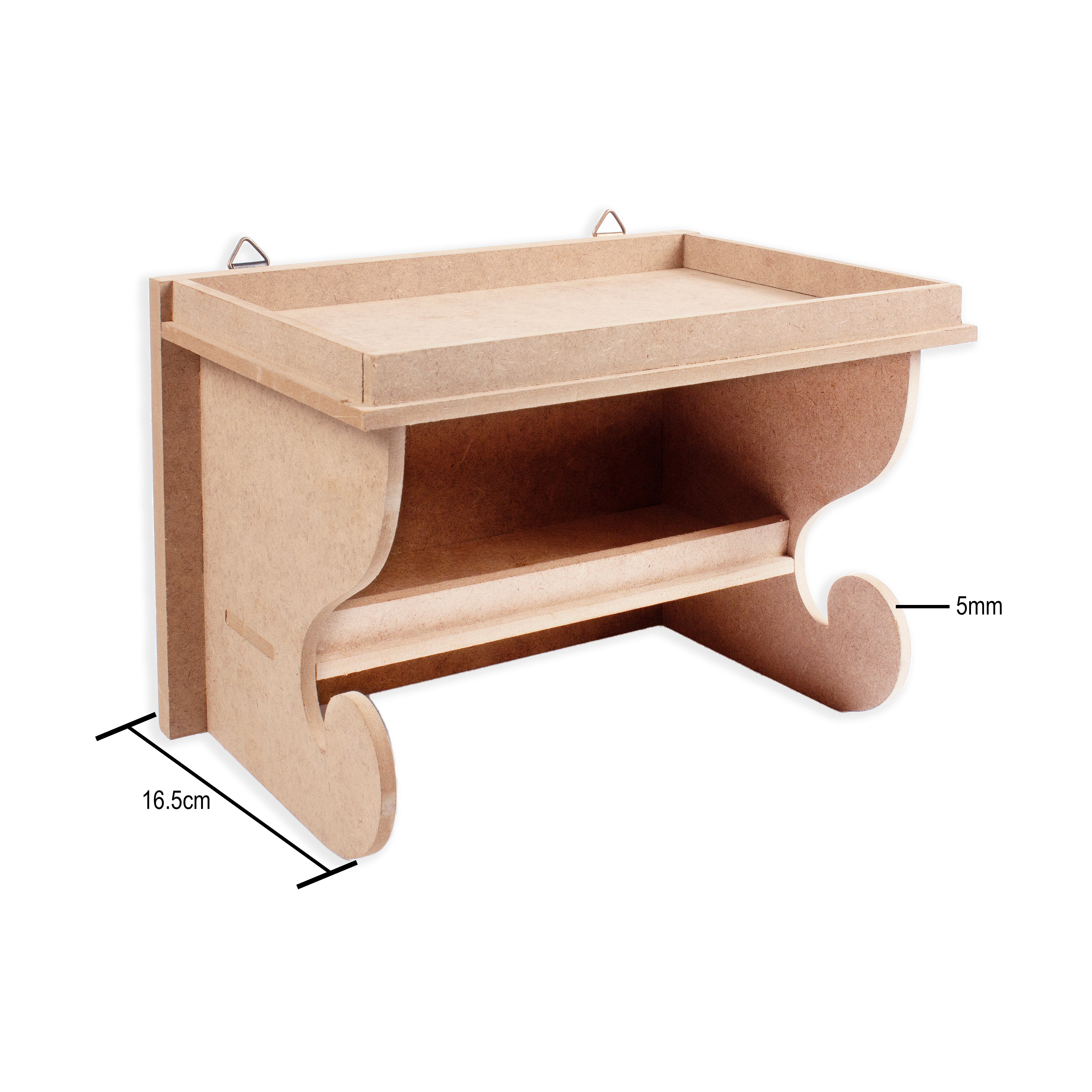 MDF 2 Tier Wall Hanging Shelf Approx L25.5 X W16.5 X D17.3Cm 5.5Mm Thick 1Pc Lb