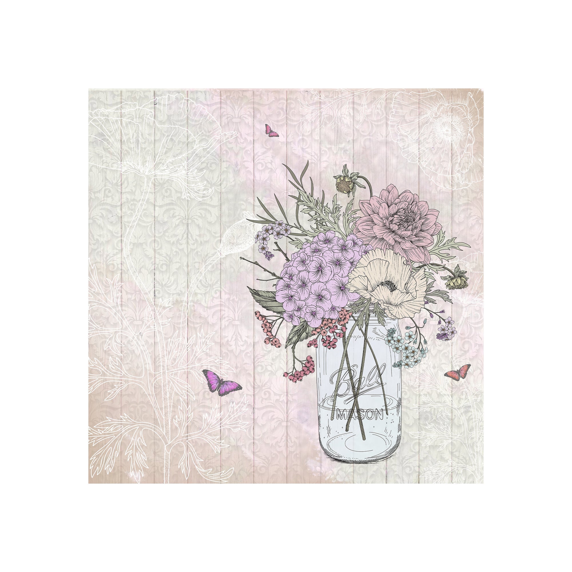 Printed Cardstock Pack - Botanical Garden, 6 X 6inch, 12Designs, 250gsm, 24Sheets